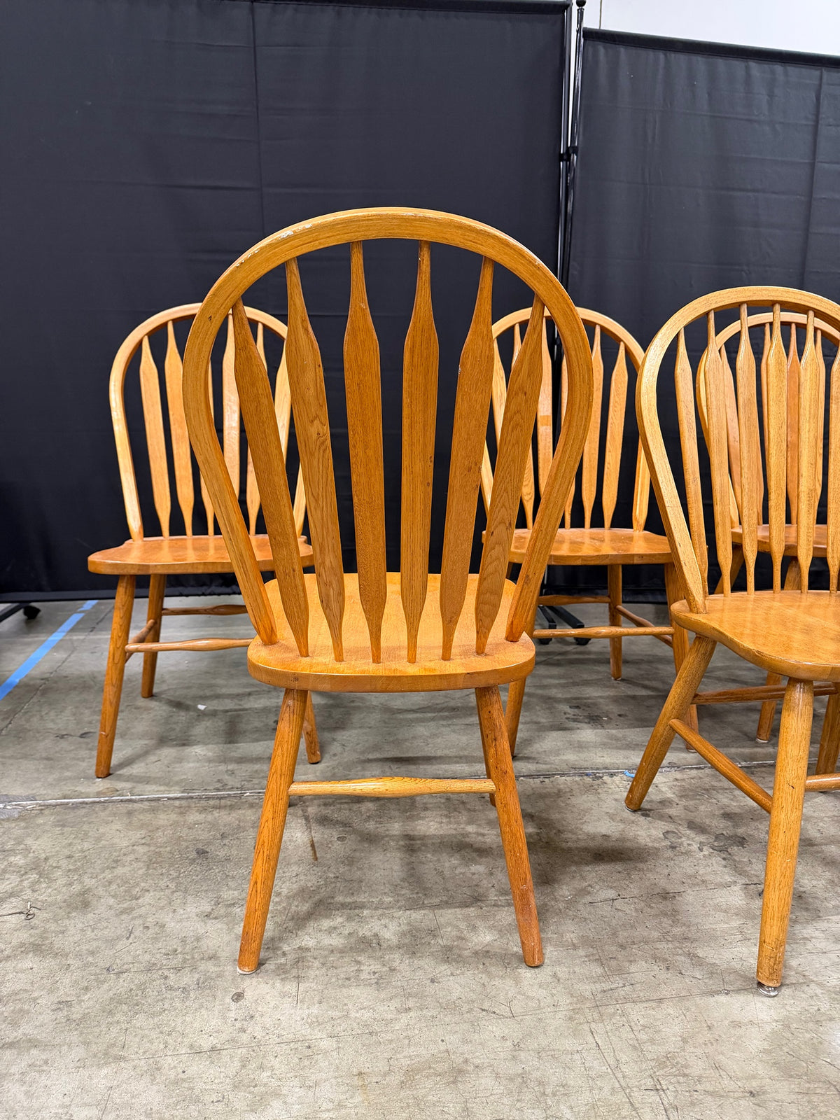 Set of Seven A-America Light Wood Windsor Dining Chairs