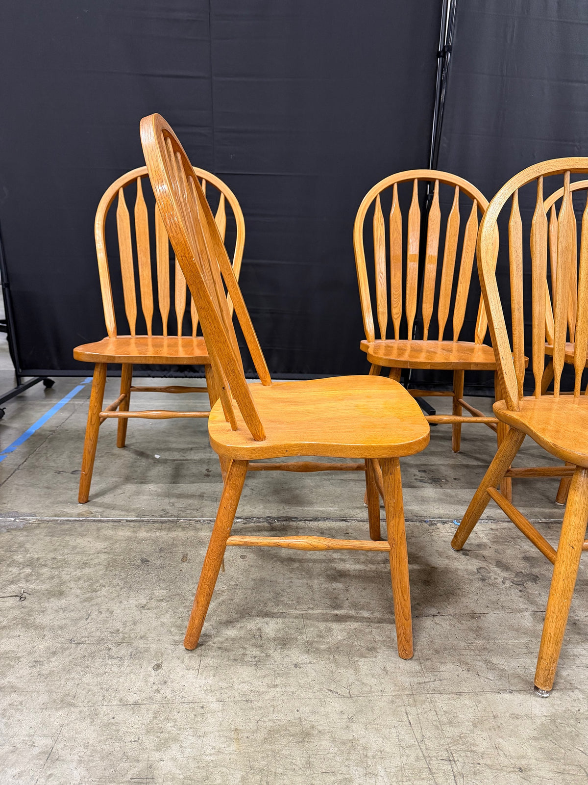 Set of Seven A-America Light Wood Windsor Dining Chairs