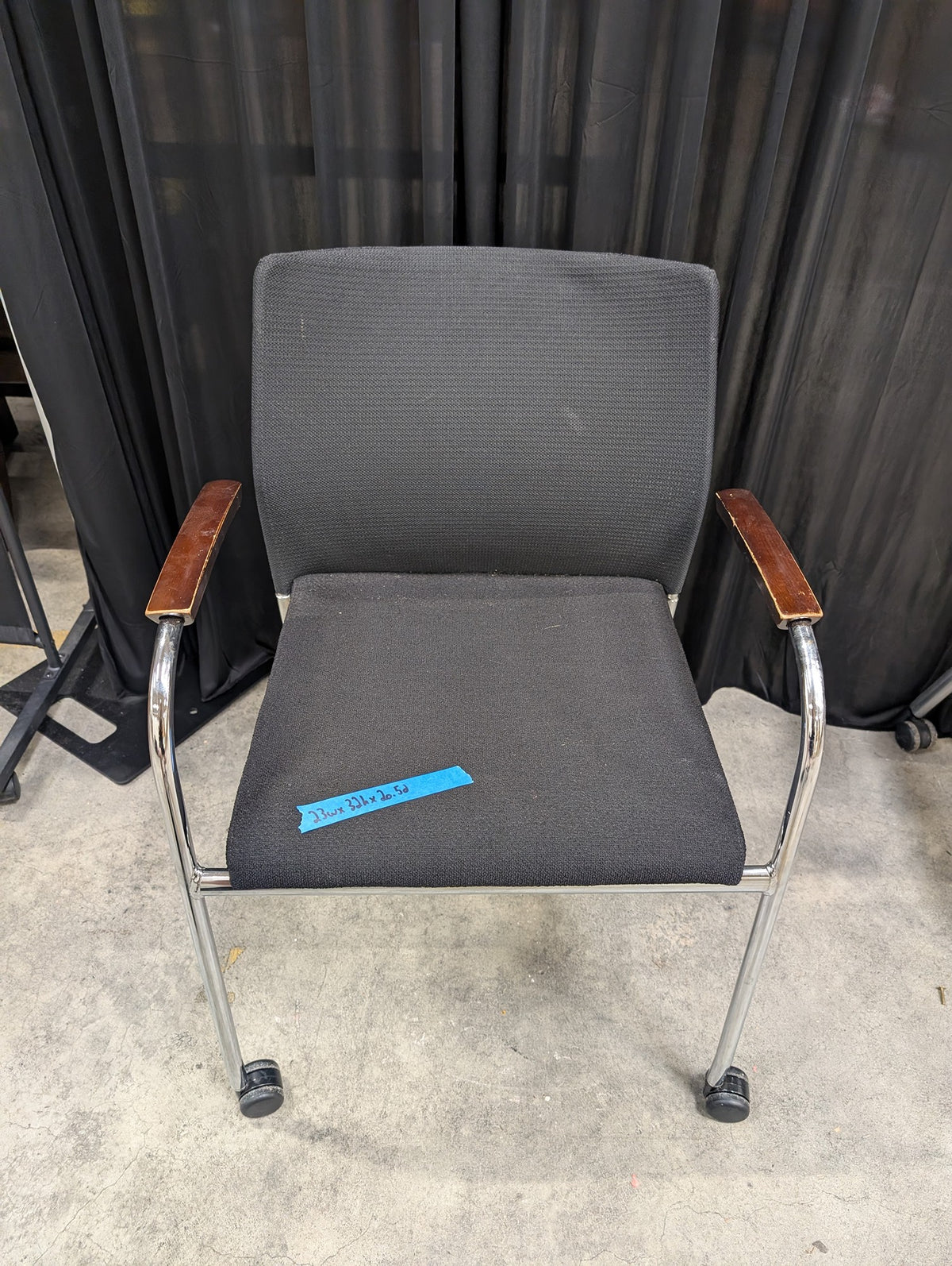 KEILHAUER Black Fabric Office Chair with Wood Armrests