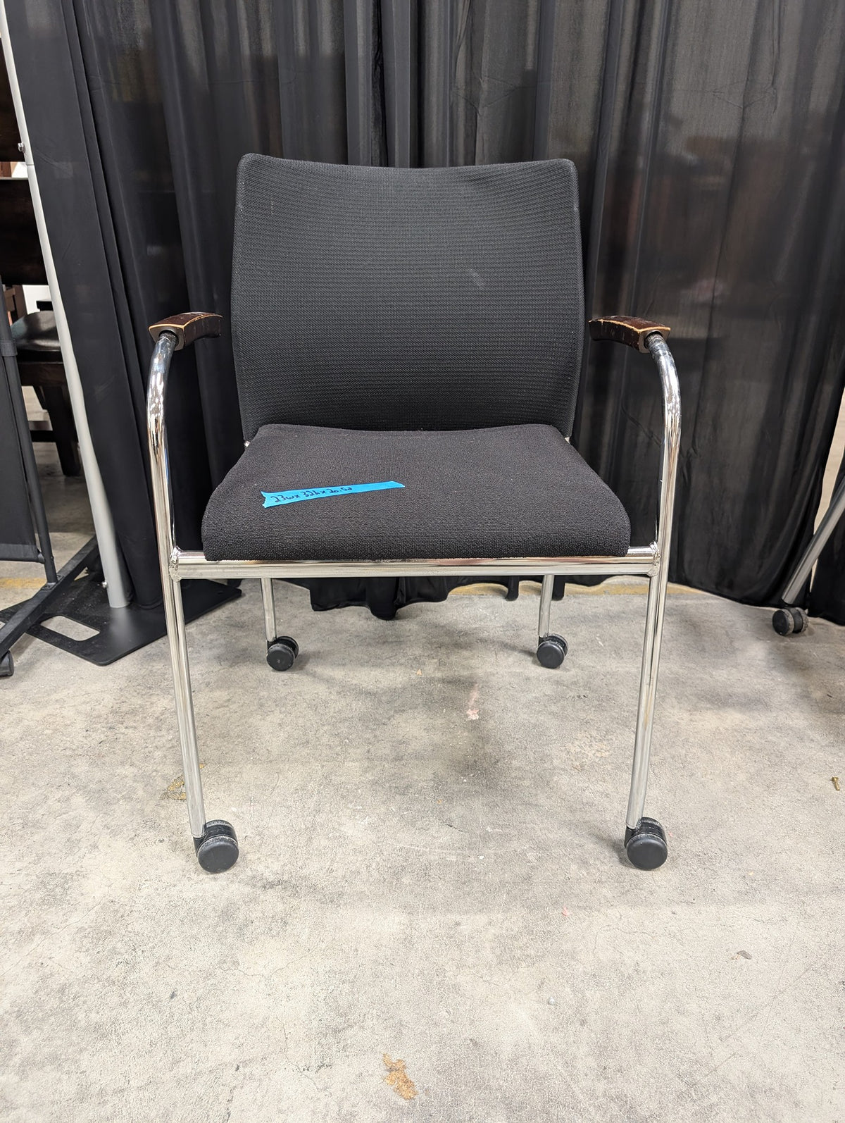 KEILHAUER Black Fabric Office Chair with Wood Armrests