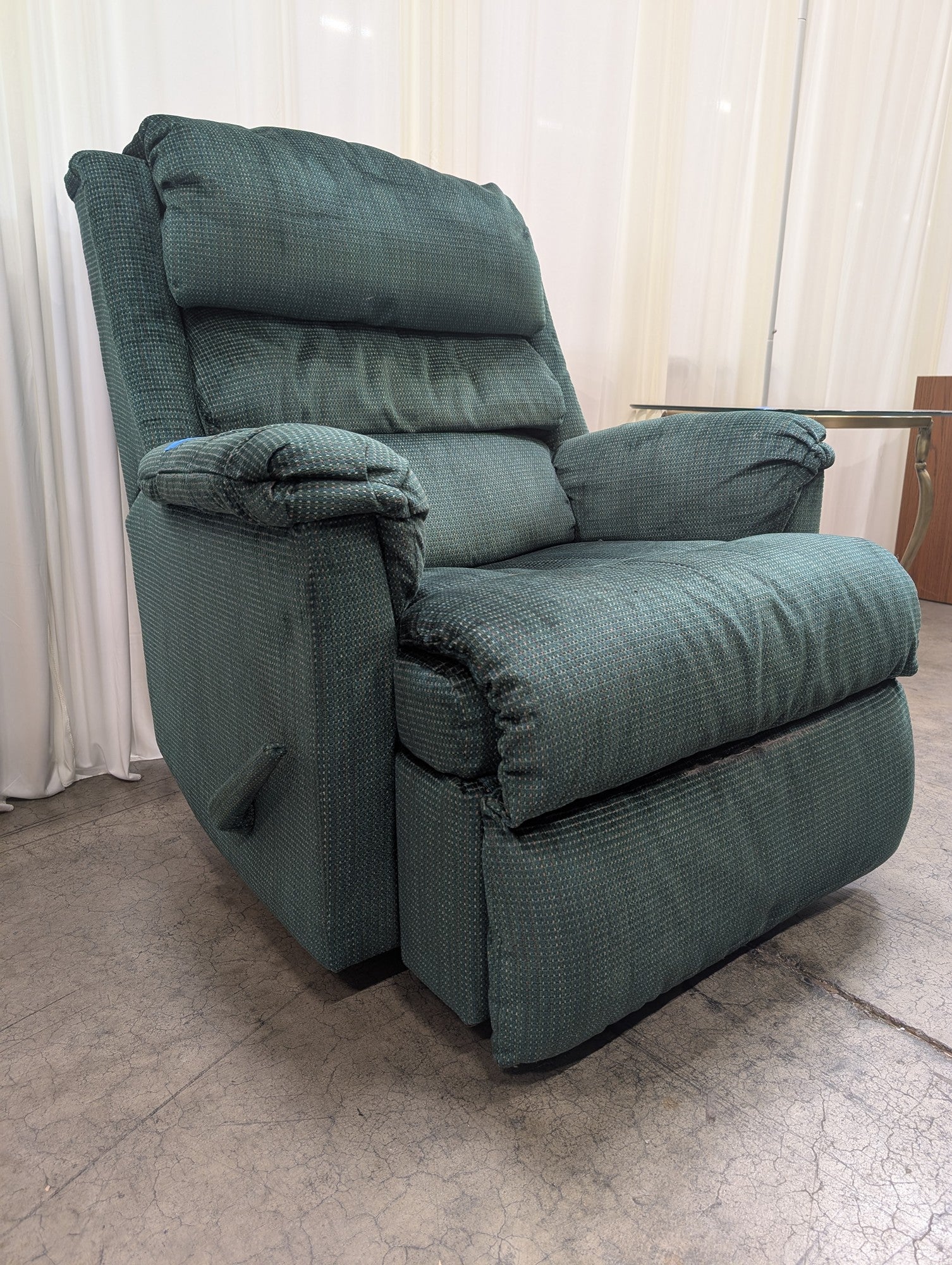 Padded Dark Green Upholstered Fabric Recliner