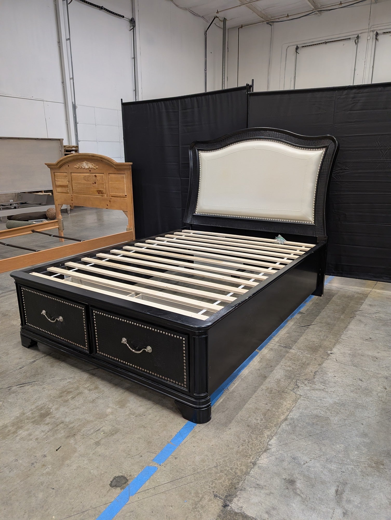 Timber Industries Dark Crocodile Texture Bed with Storage Drawers