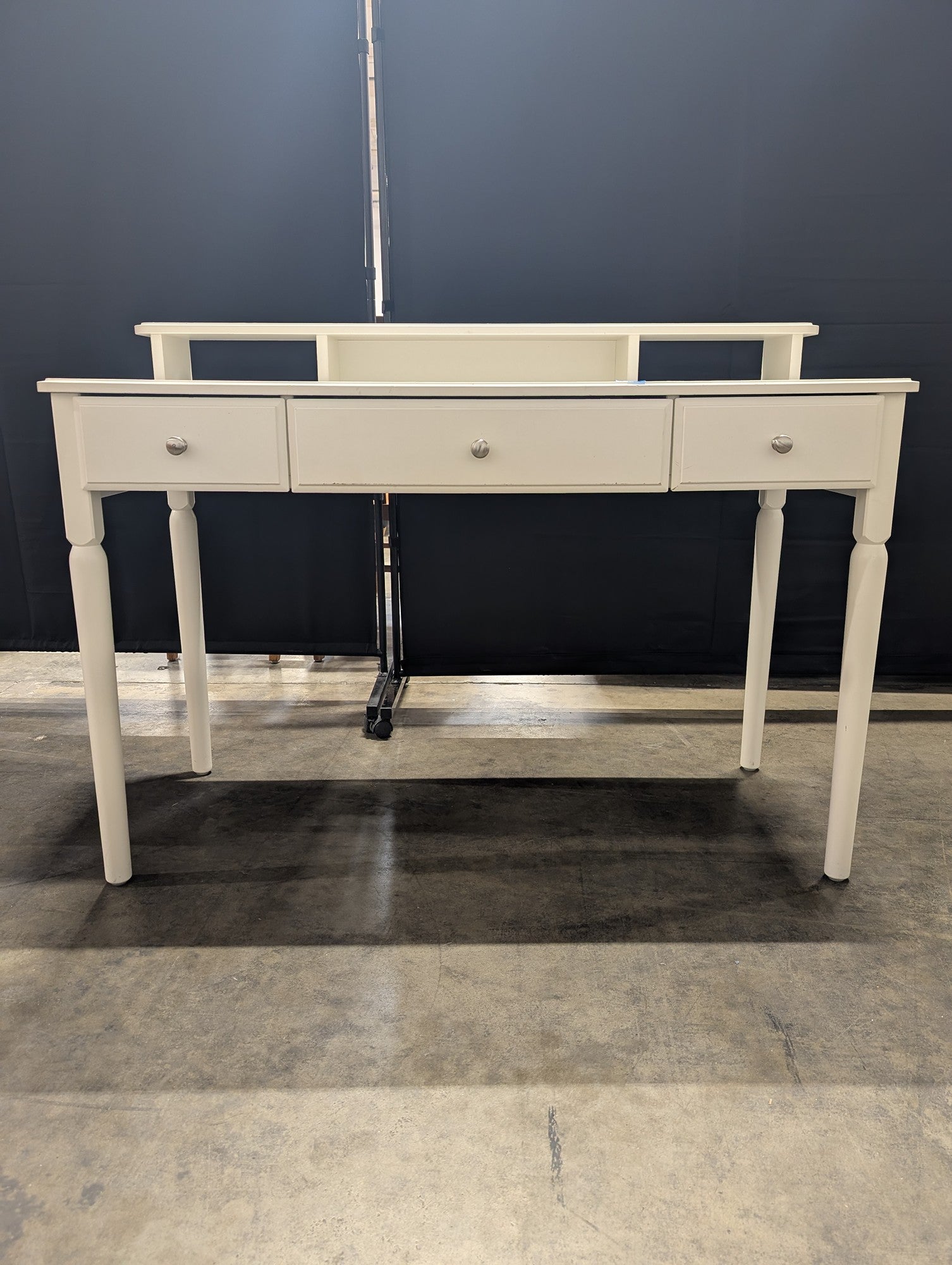White Three-Drawer Desk with Storage Riser