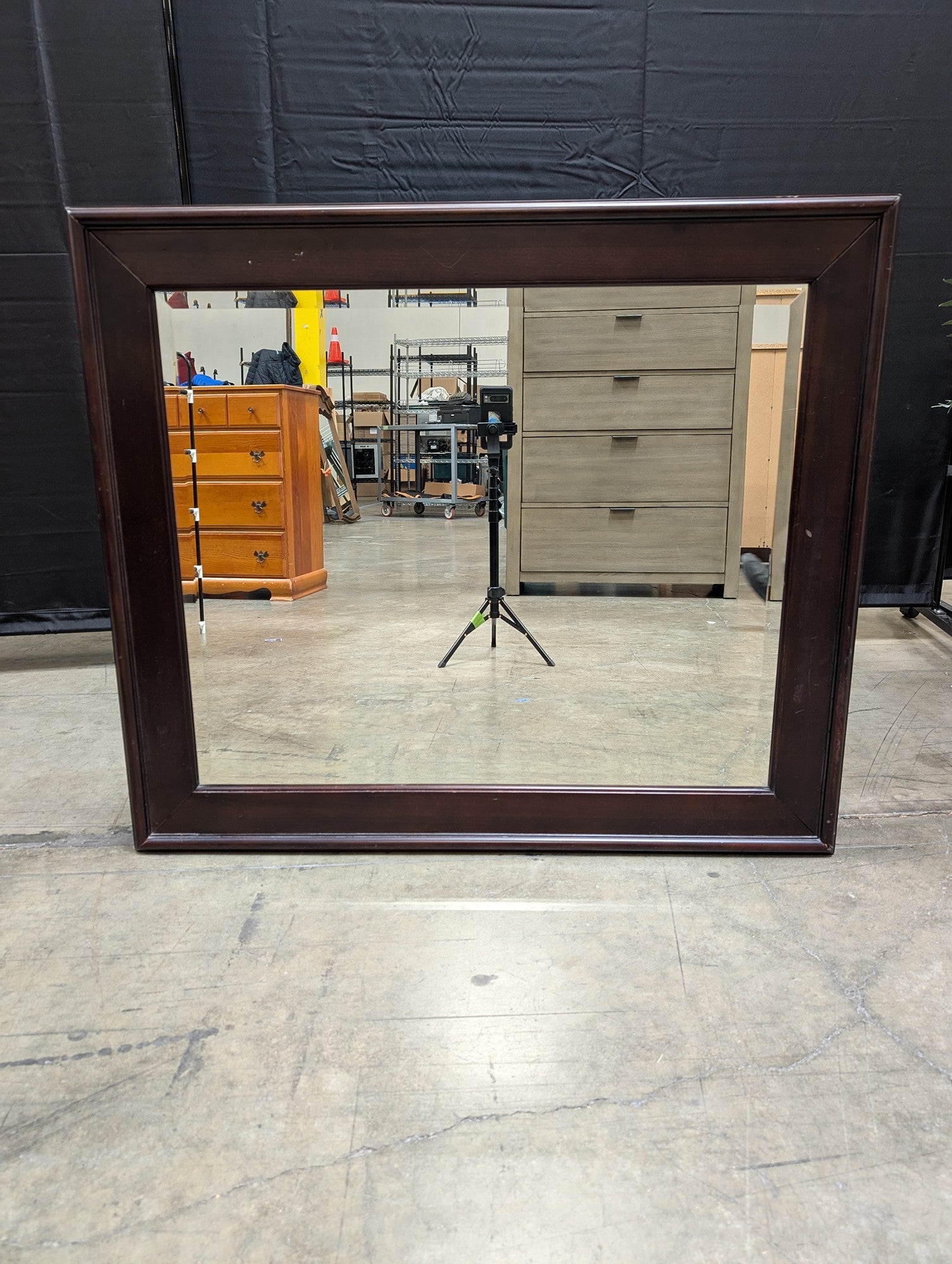 Cresent Beveled Landscape Mirror in Dark Wood