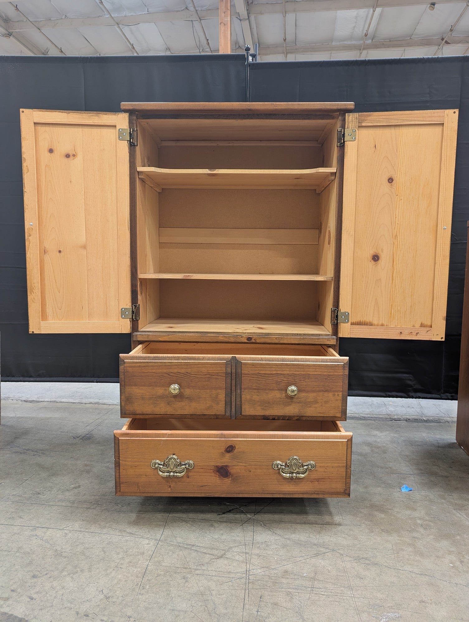 Rustic Pine Armoire Cabinet with Storage Drawers