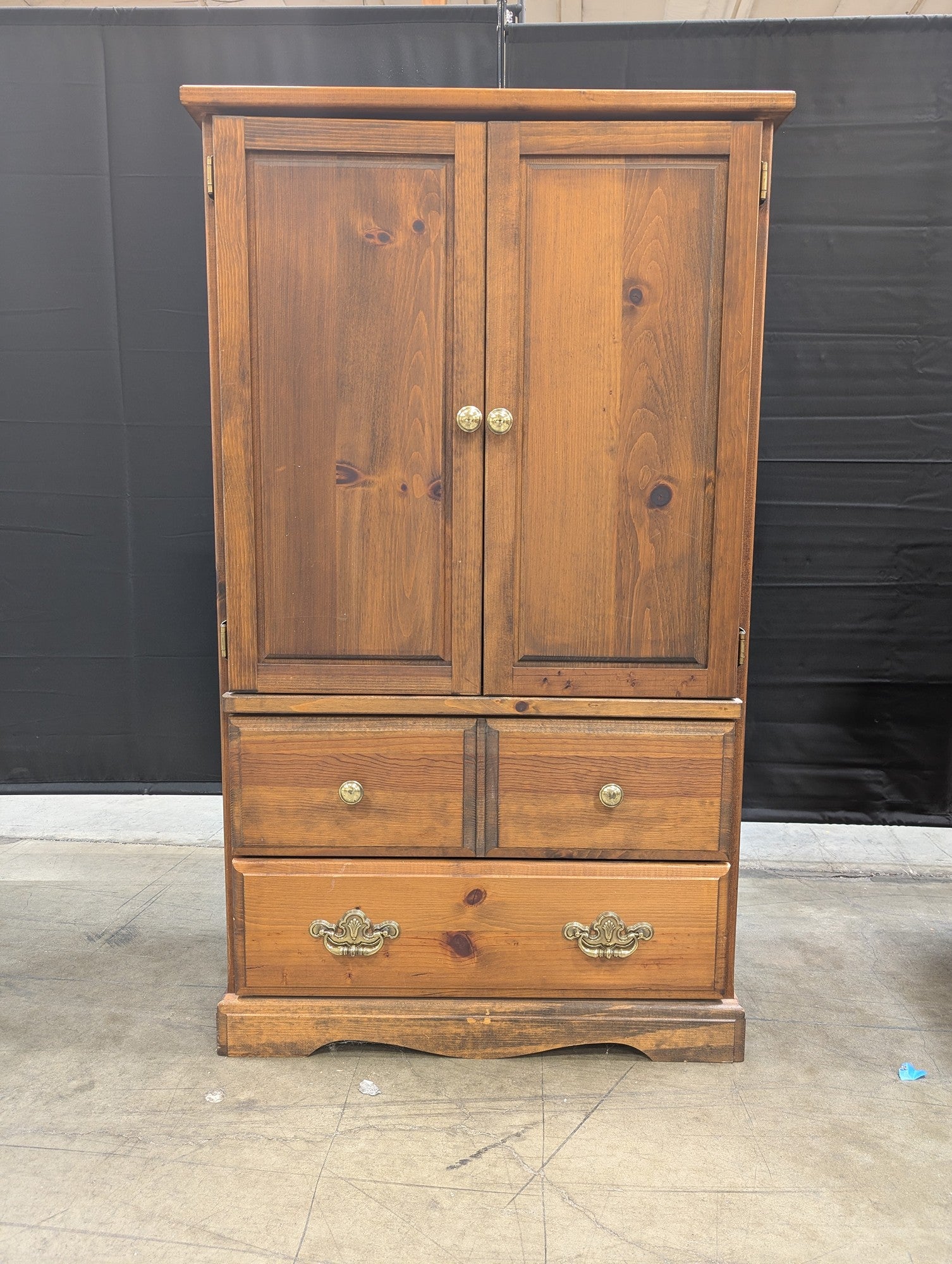 Rustic Pine Armoire Cabinet with Storage Drawers