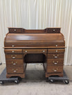 Oak-Tone Wood Roll-Top Desk with Ornate Hardware