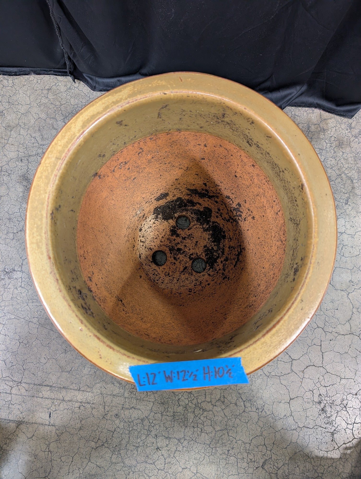 Two-Tone Tan and White Stoneware Planter with Glazed Finish
