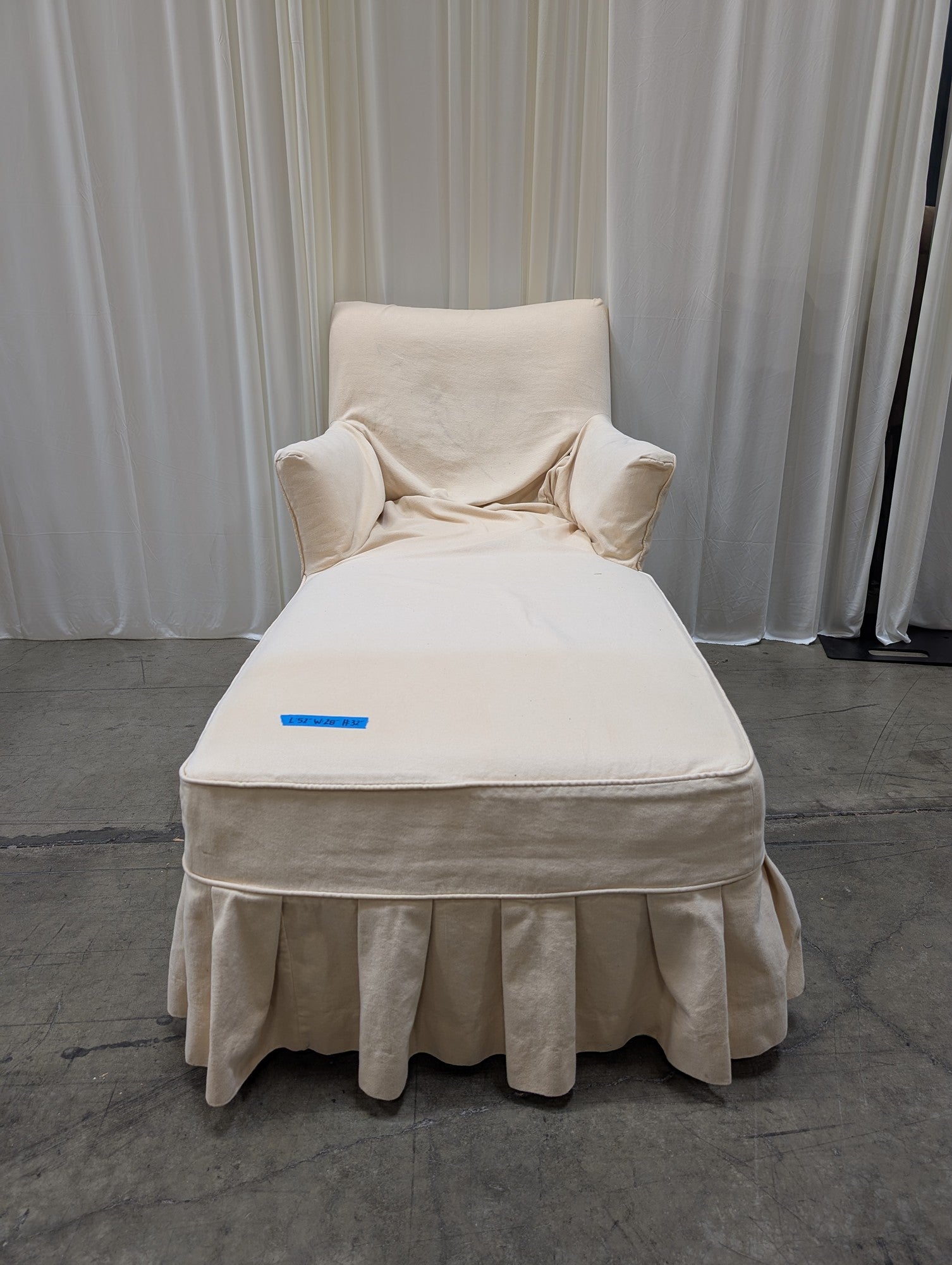 Cream Fabric Chaise Lounge with Ruffled Skirt