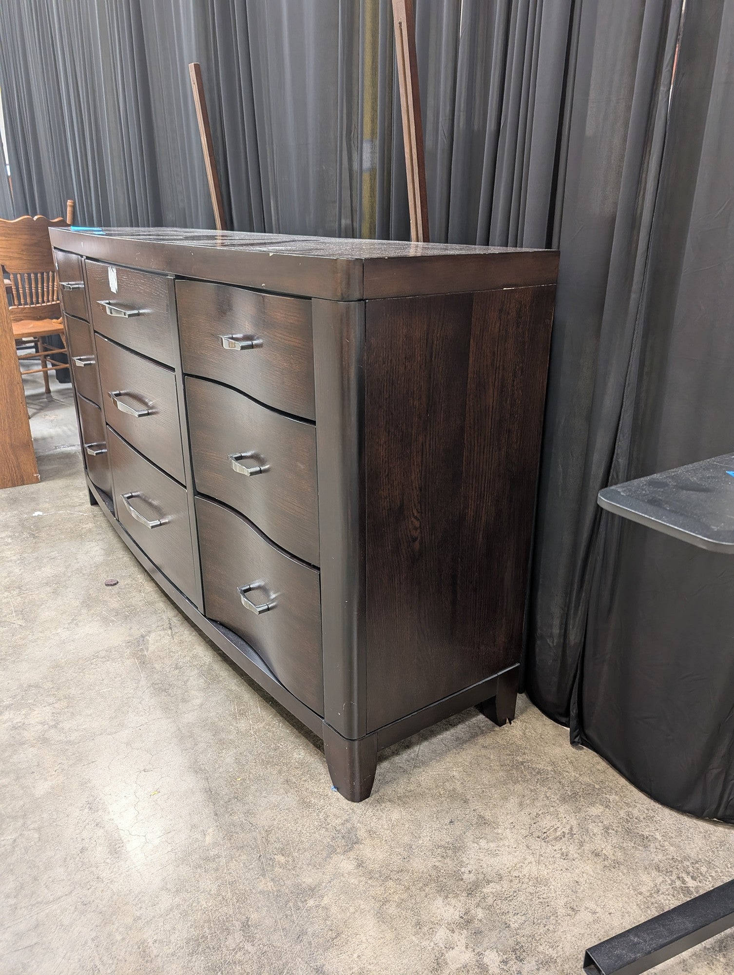 Morena Dark Brown Nine-Drawer Dresser with Silver Hardware