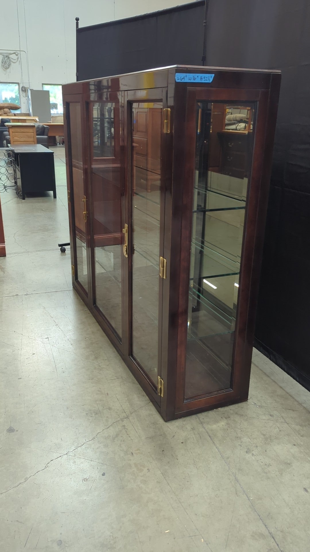 WHITE Mandarin Dark Wood China Cabinet with Glass Doors