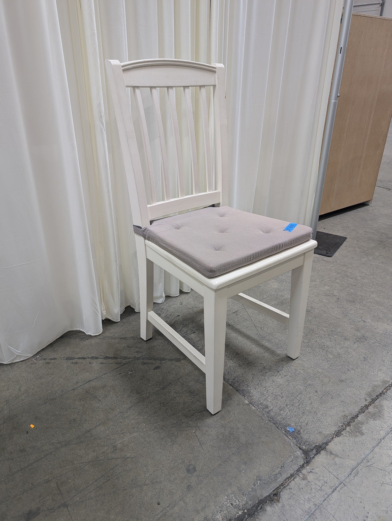Cafe Kid White Wood Dining Chair with Grey Cushion