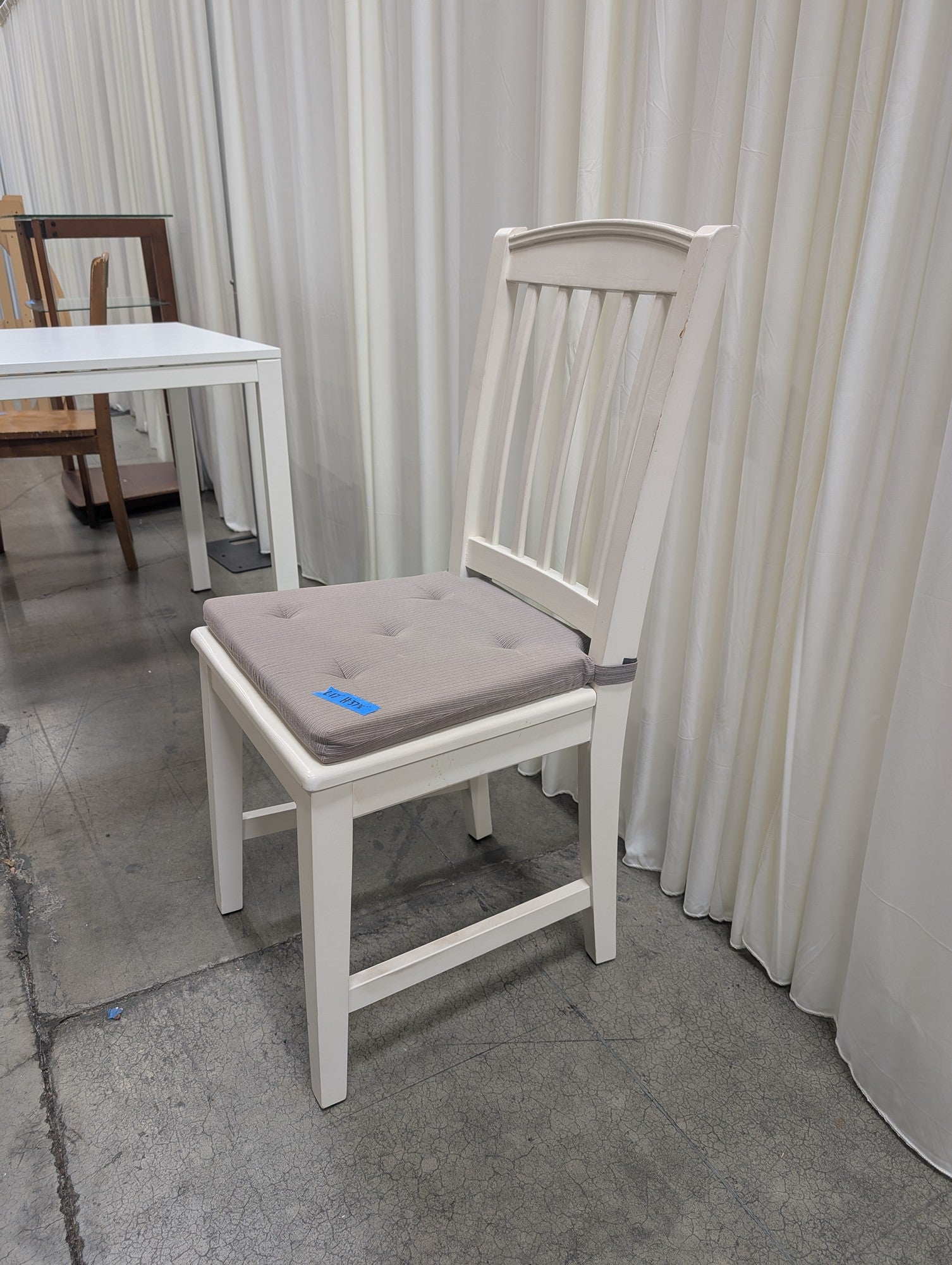 Cafe Kid White Wood Dining Chair with Grey Cushion