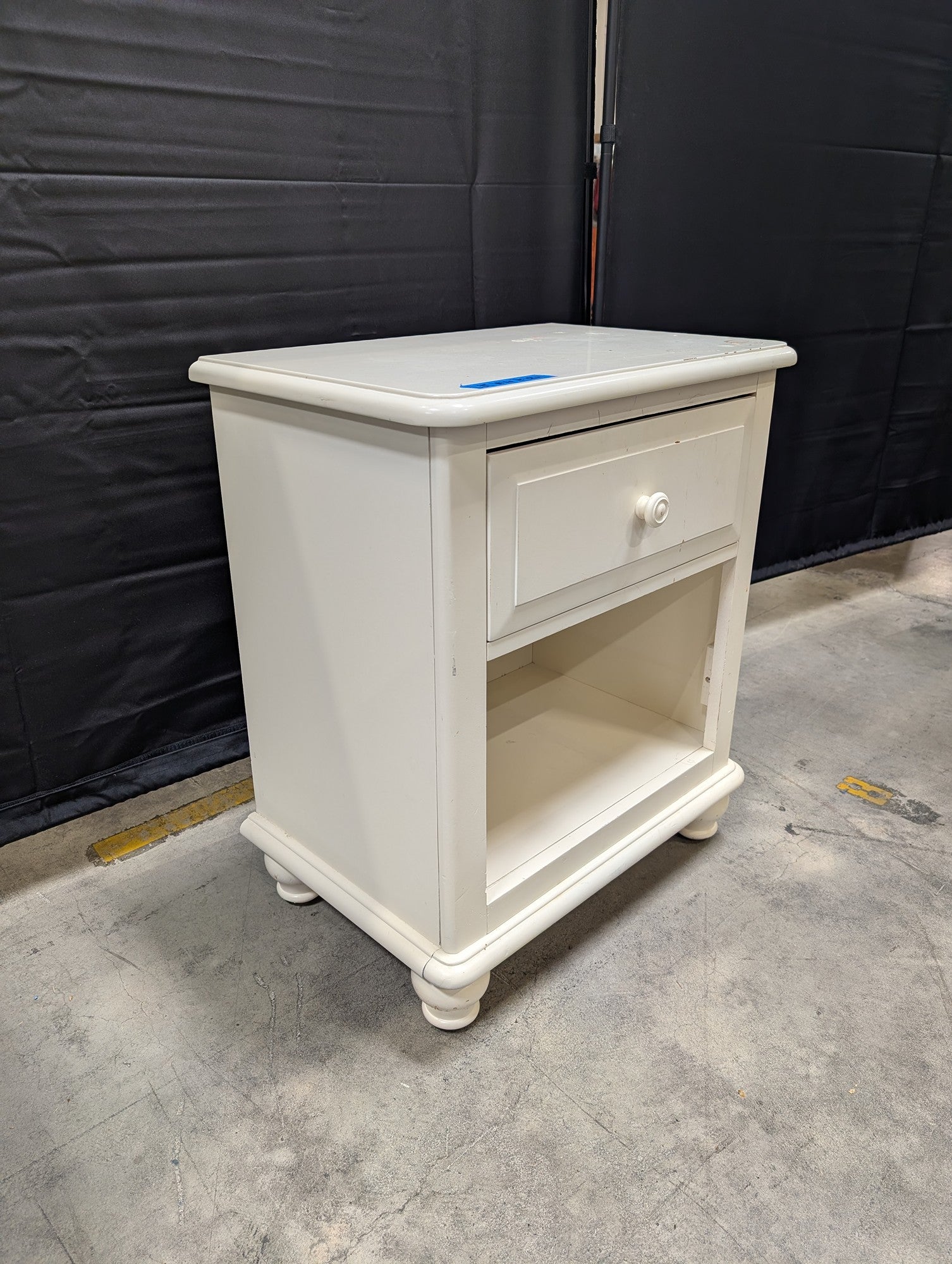White Painted Wood Nightstand with Open Shelf