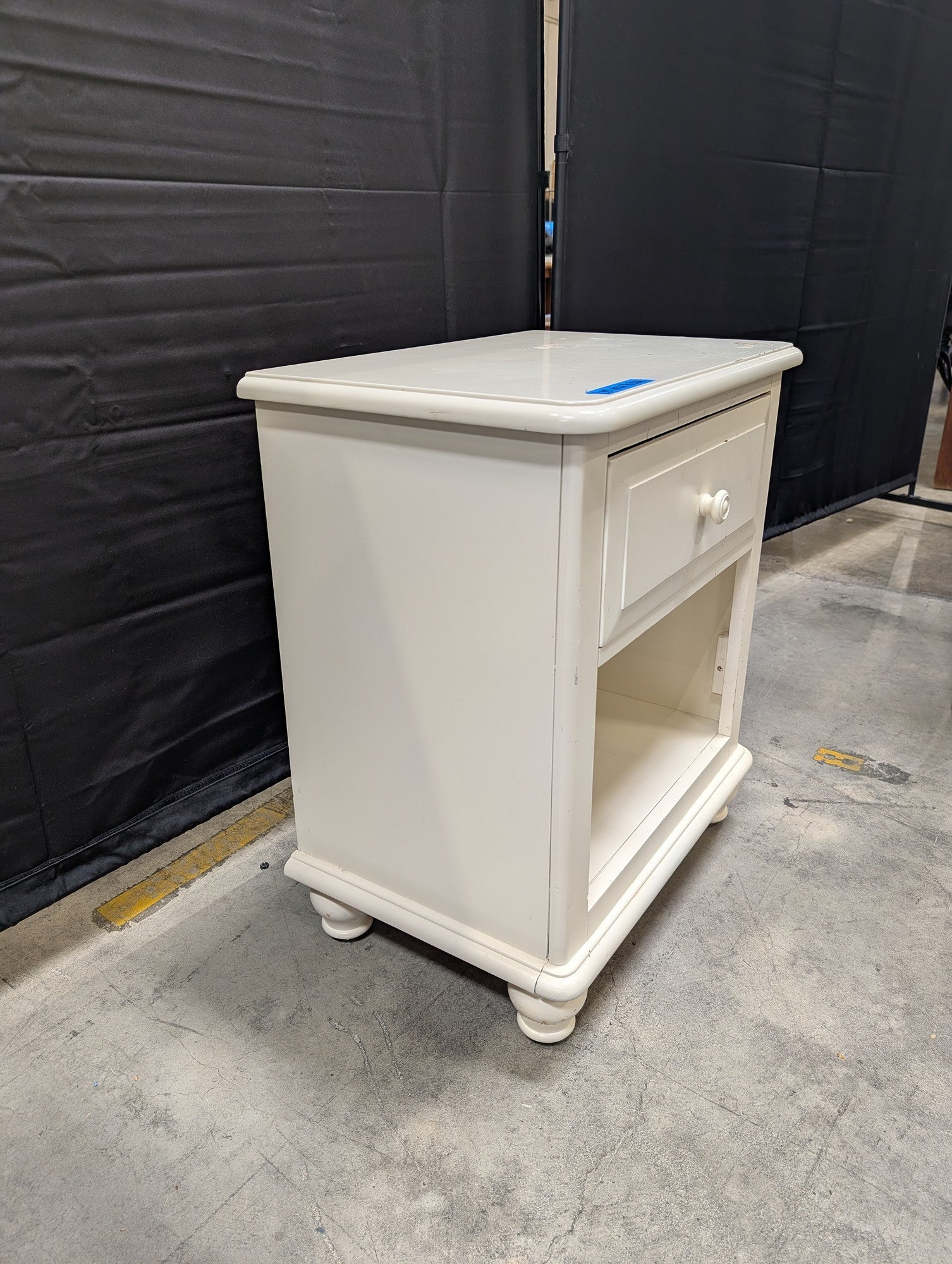 White Painted Wood Nightstand with Open Shelf