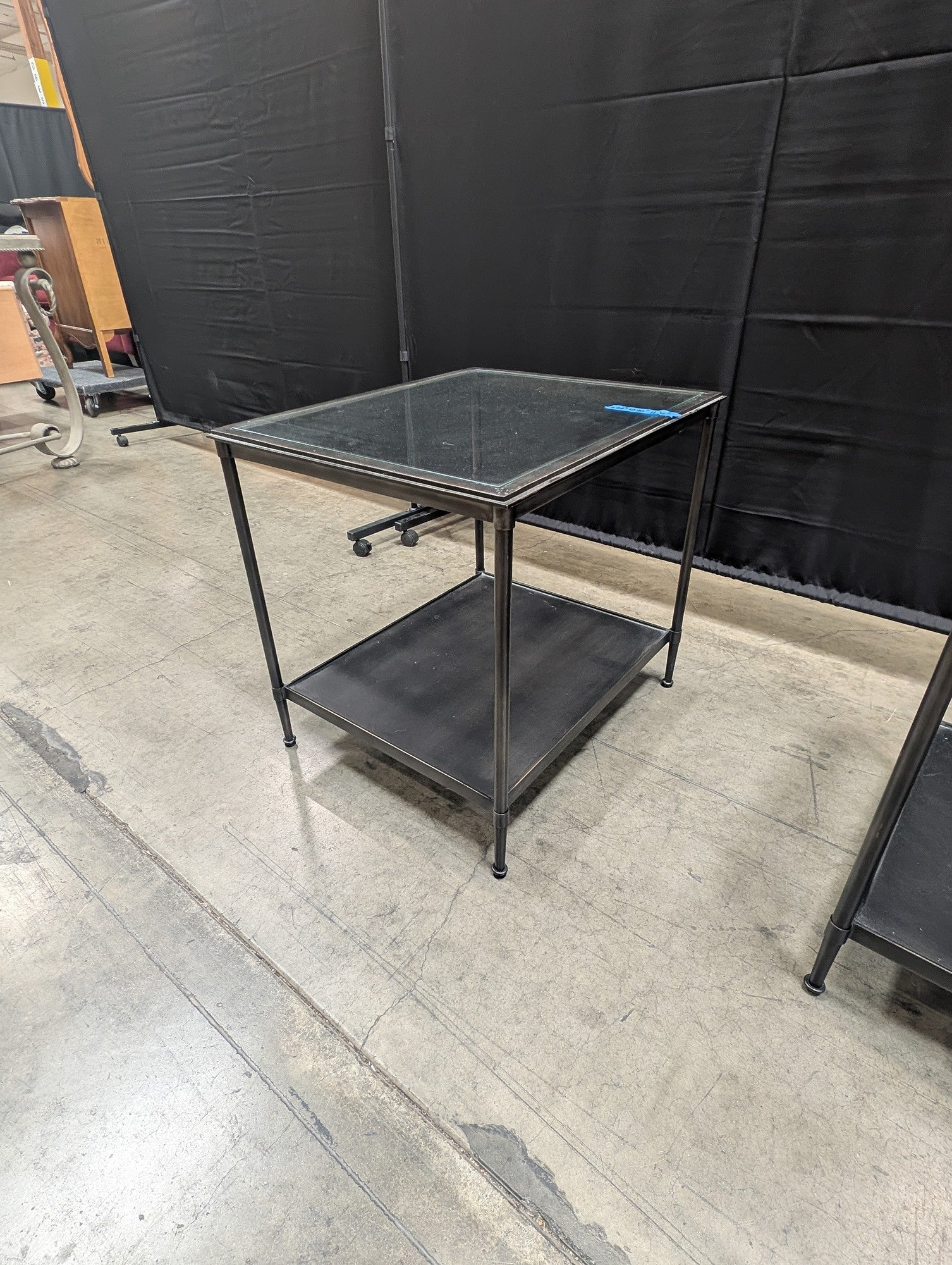 Modern Industrial Metal & Glass Square Side Table