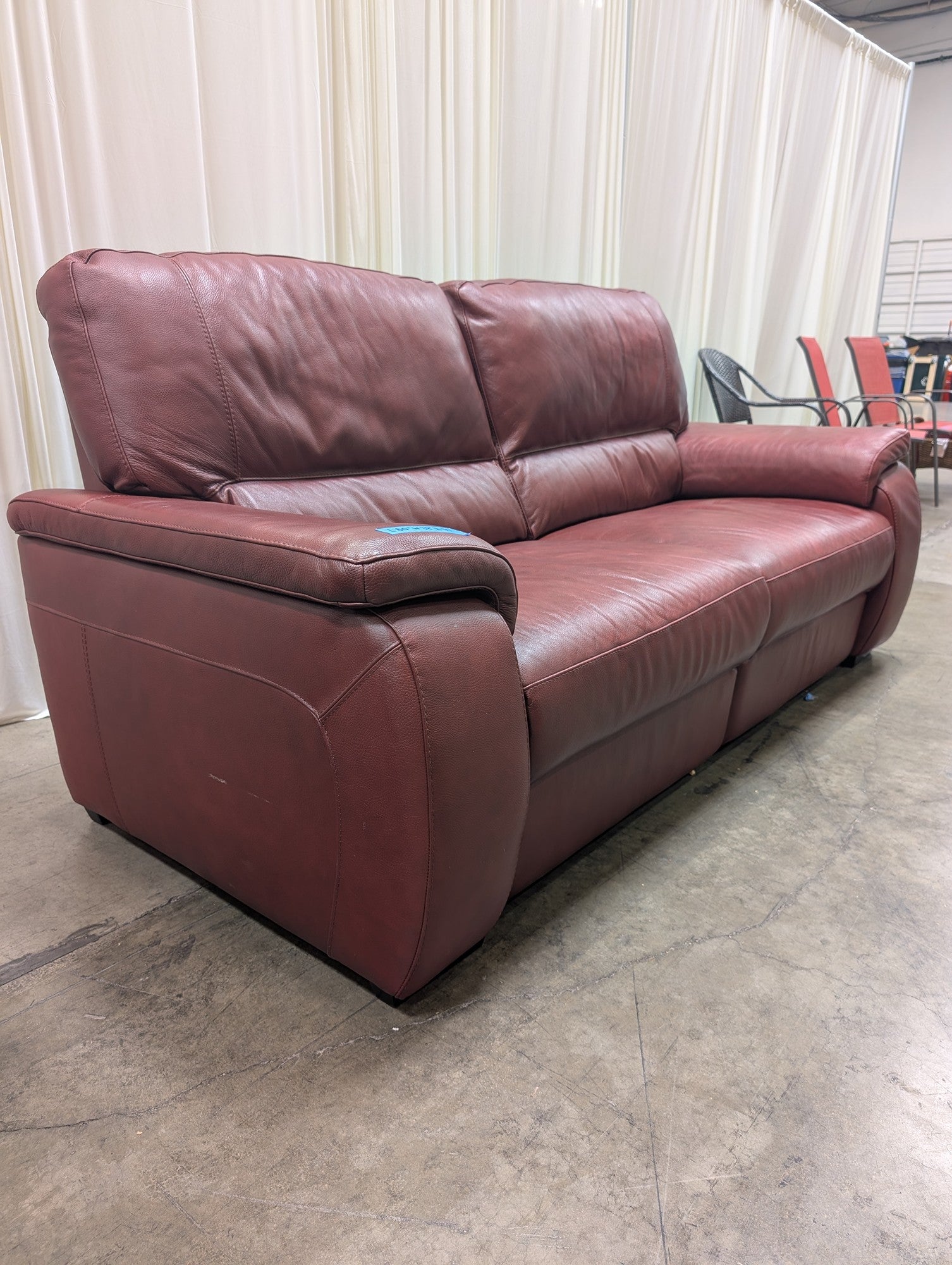 Burgundy Power Reclining Couch in Leather