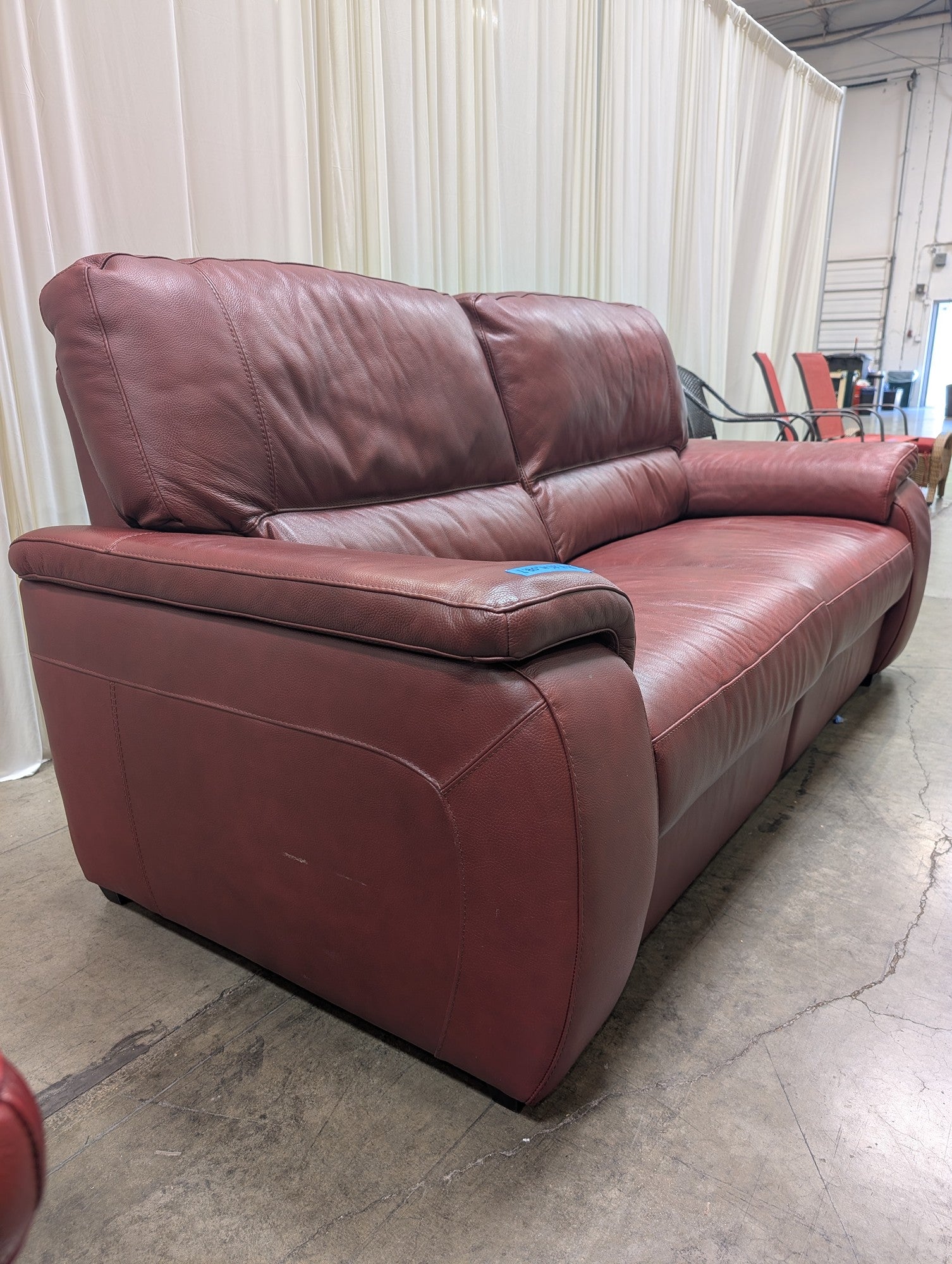 Burgundy Power Reclining Couch in Leather