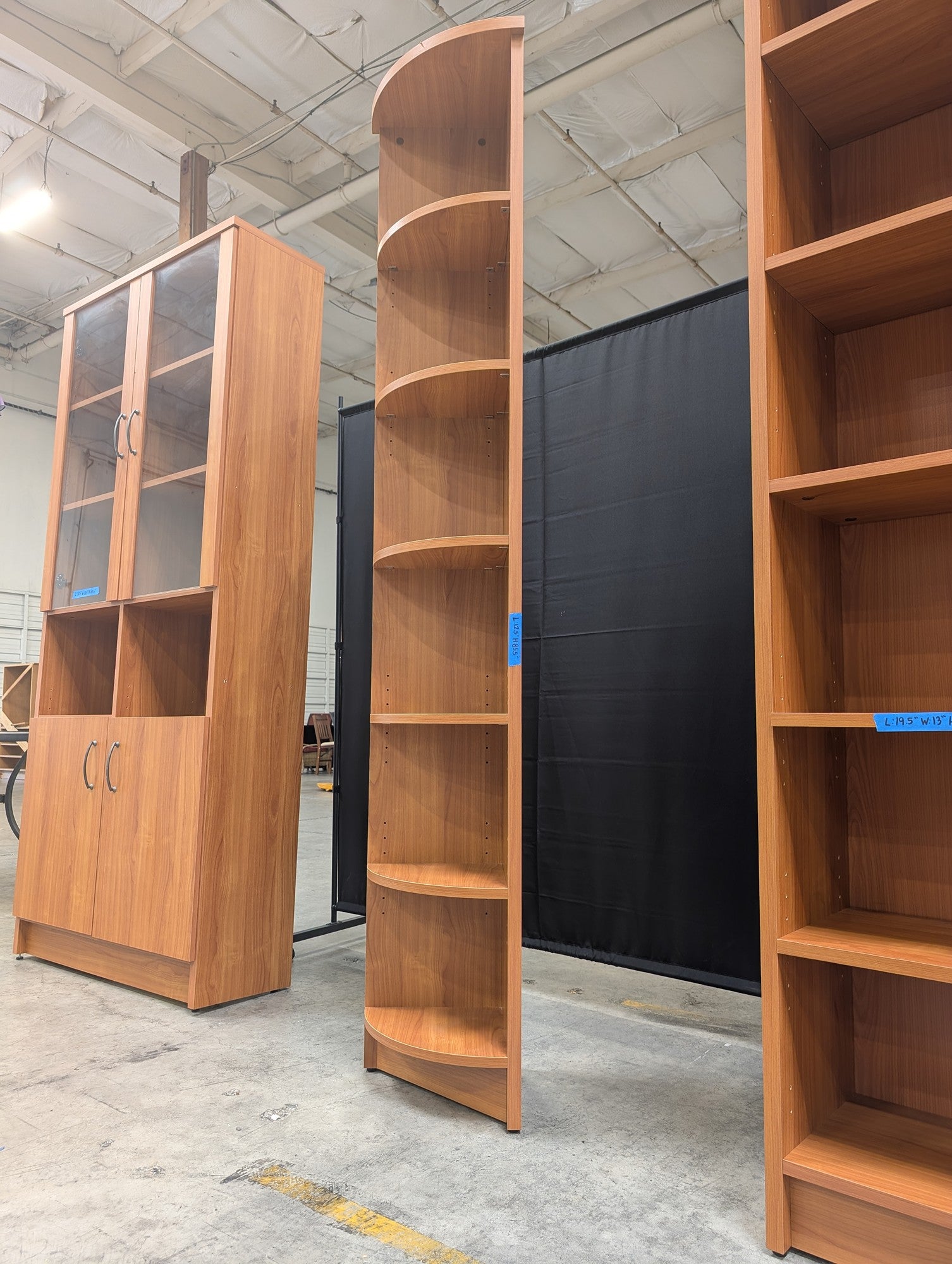 Tall Corner Six-Shelf Bookcase in Cherry Wood Finish