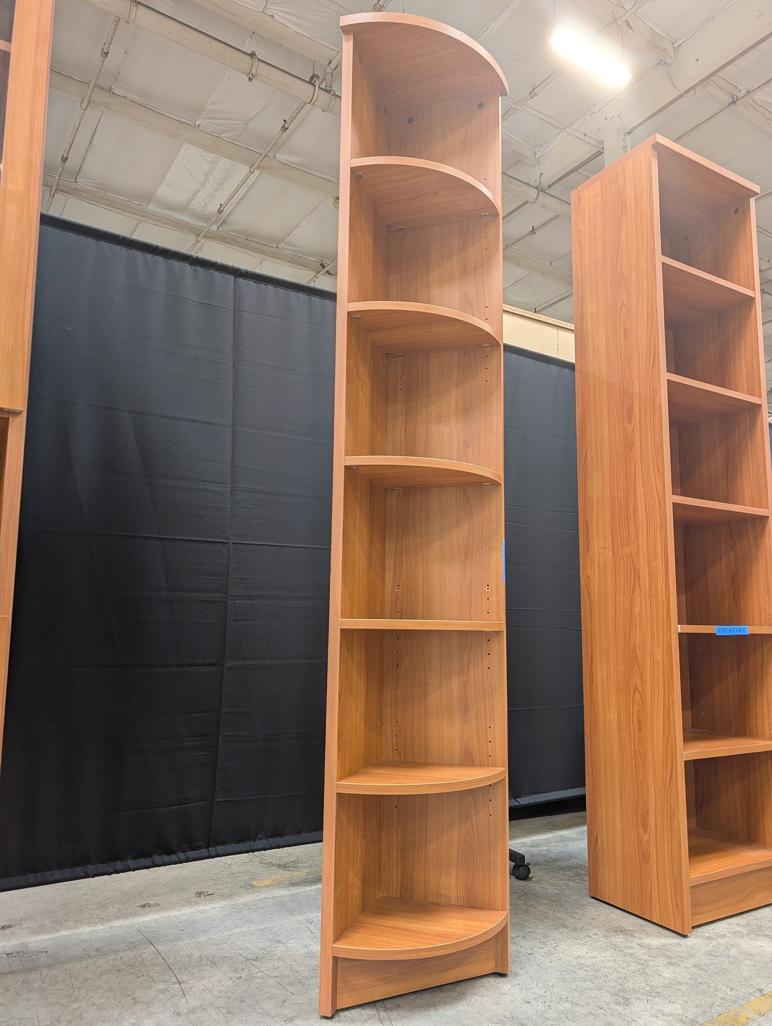 Tall Corner Six-Shelf Bookcase in Cherry Wood Finish