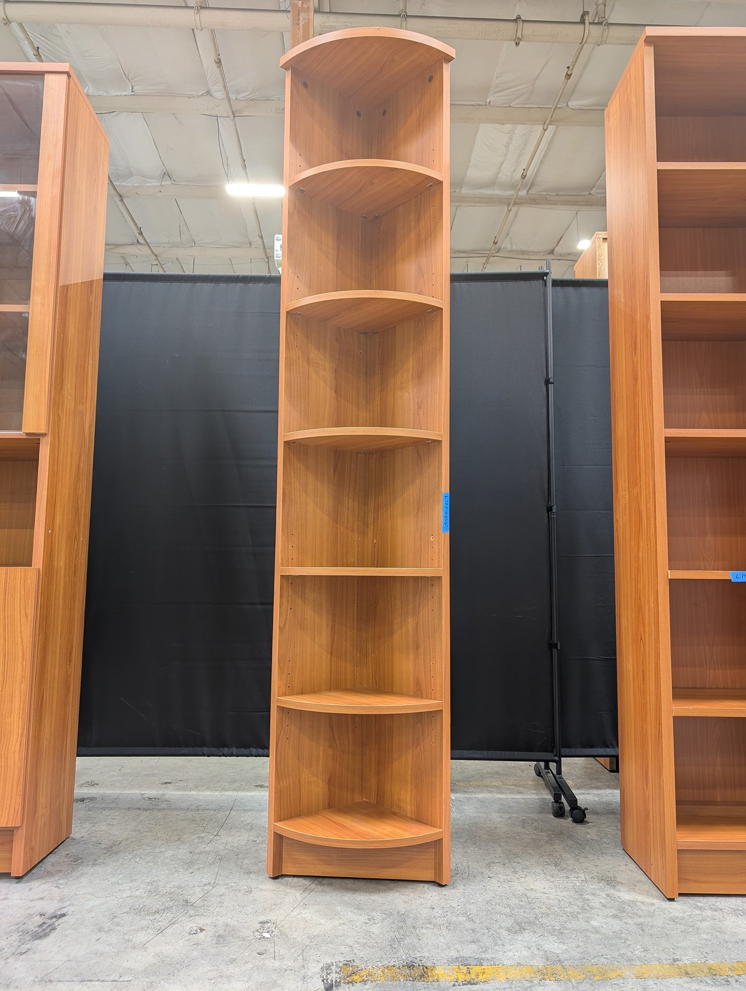 Tall Corner Six-Shelf Bookcase in Cherry Wood Finish