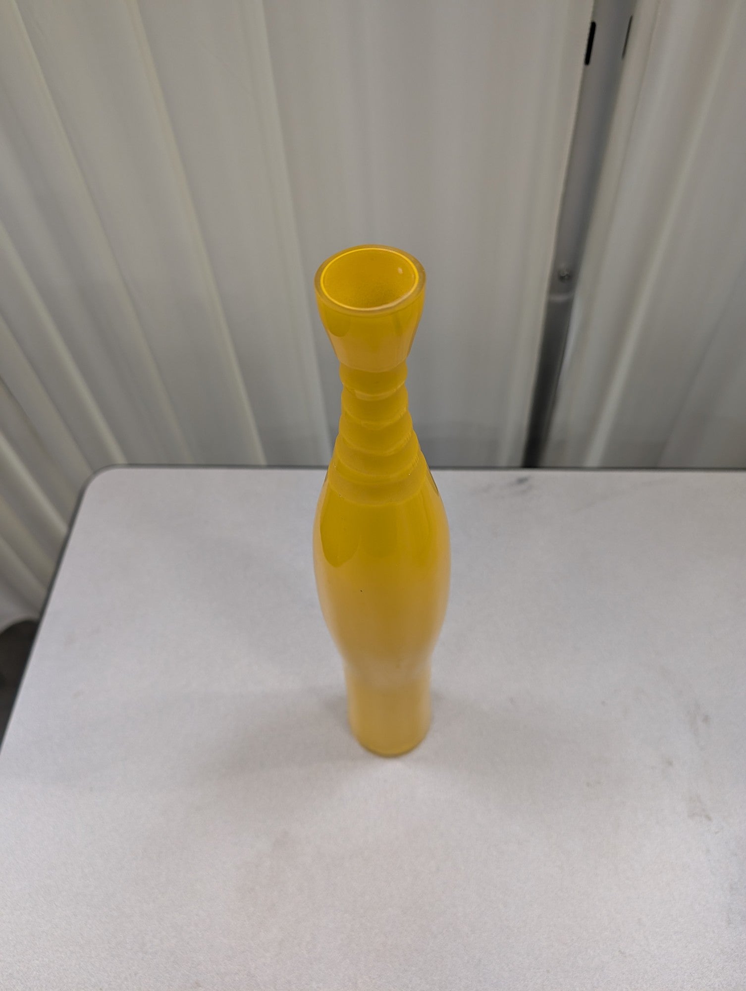 Tall Yellow Glass Vase with a Ribbed Neck