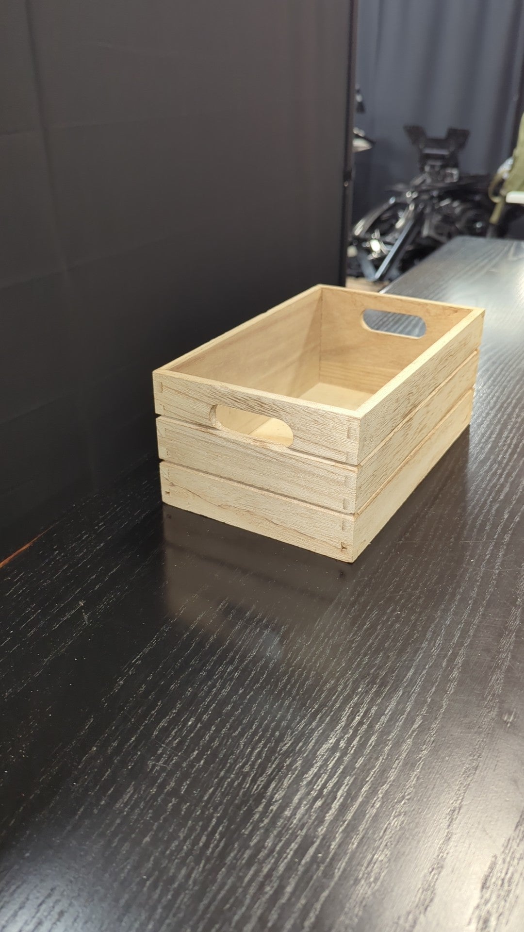 Light Wood Storage Crate with Cutout Handles