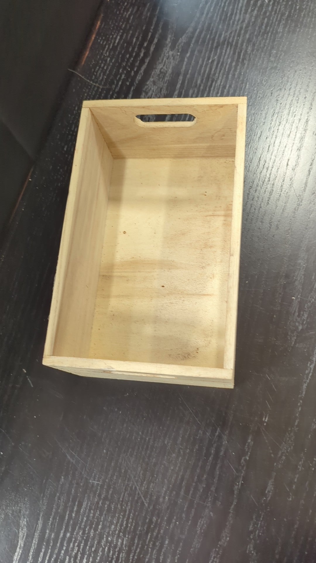 Light Wood Storage Crate with Cutout Handles