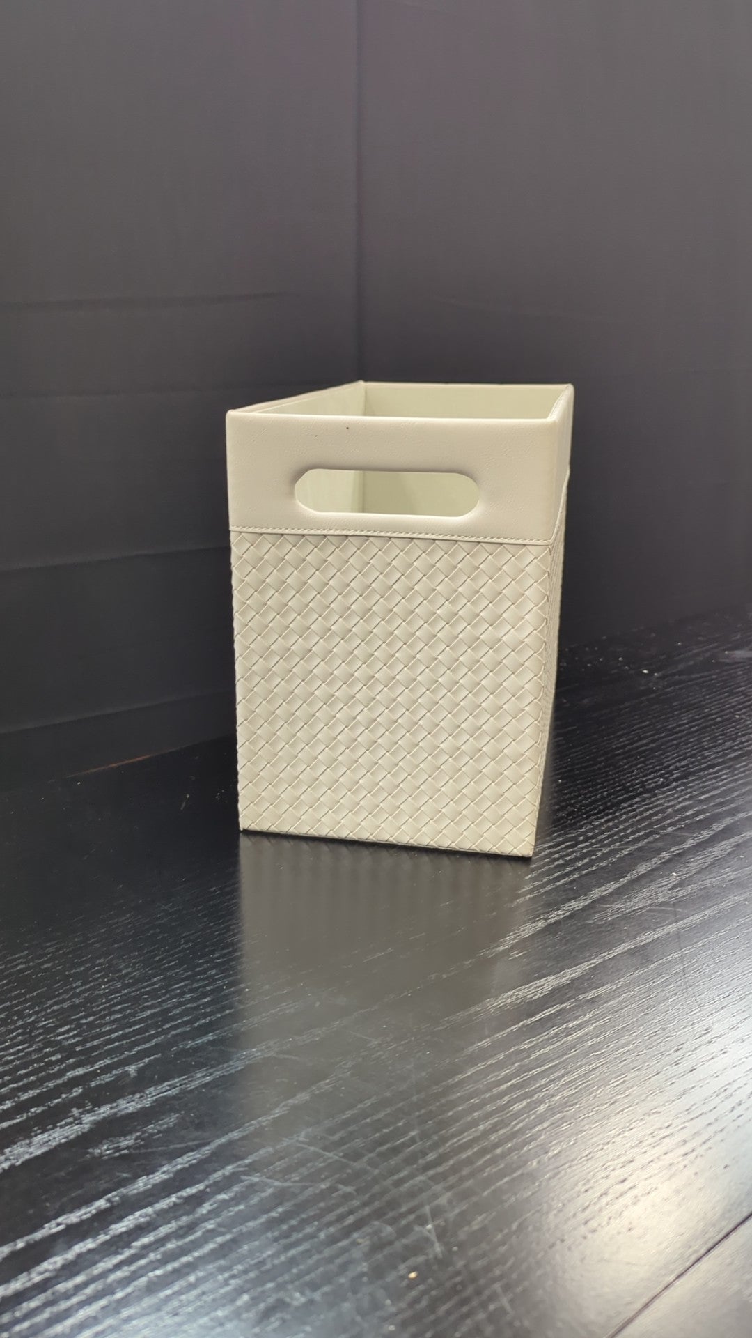 Cream Woven Texture Storage Box with Cut-Out Handles