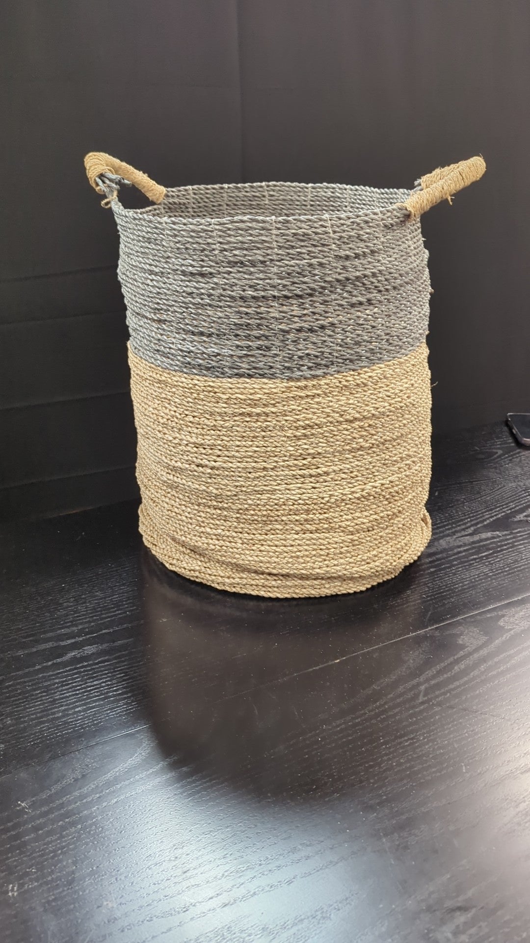 Two-Tone Woven Storage Basket with Rope Handles
