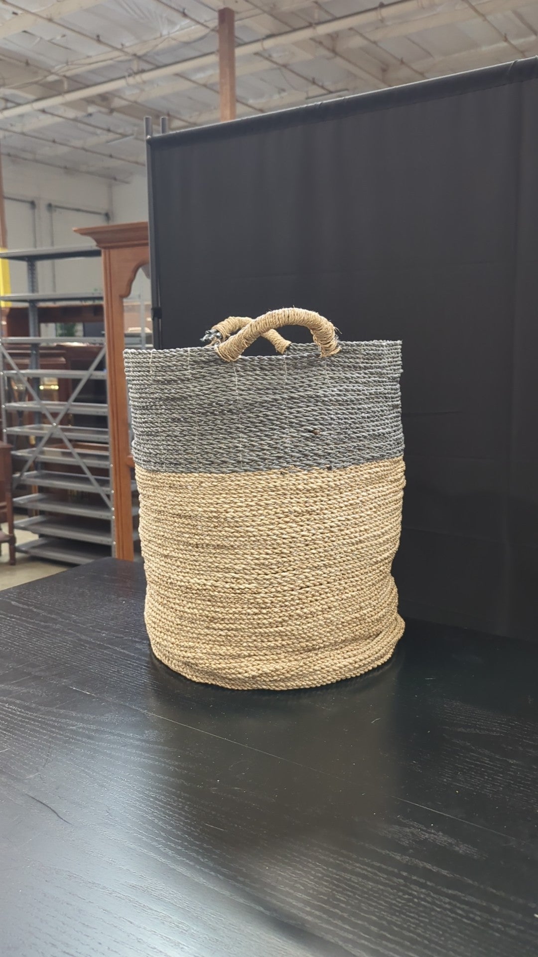 Two-Tone Woven Storage Basket with Rope Handles