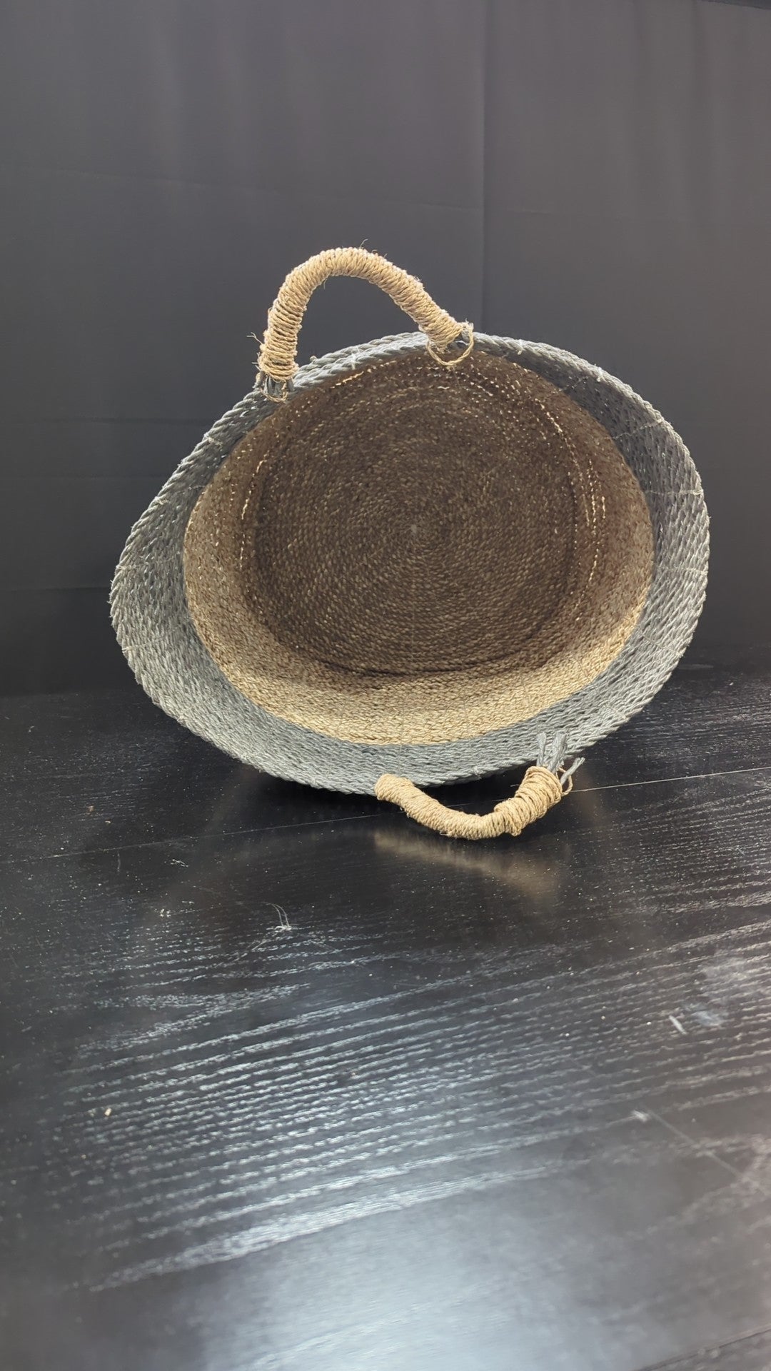 Two-Tone Woven Storage Basket with Rope Handles