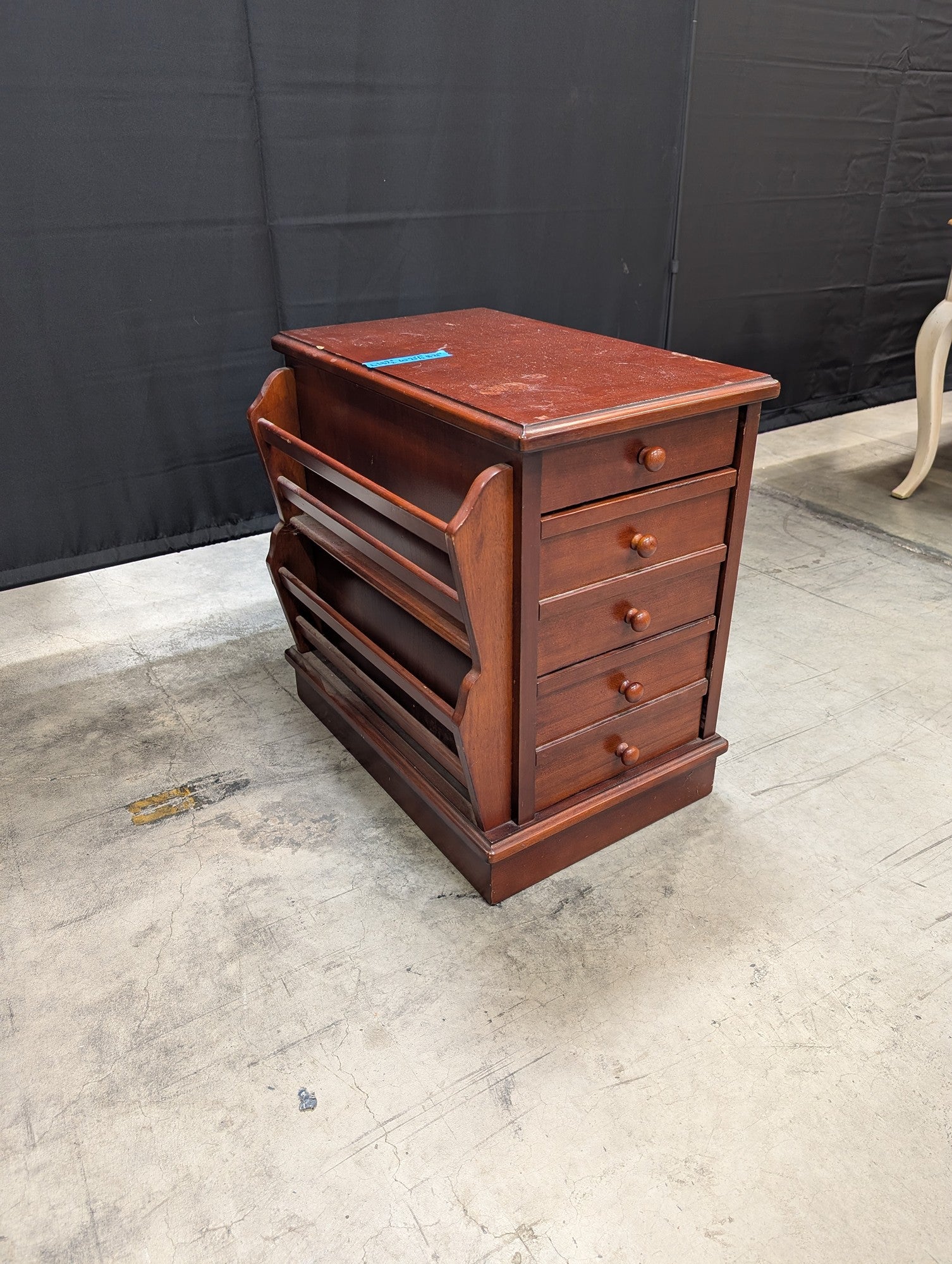 Wooden Bedside Cabinet with Five Drawers and Magazine Rack