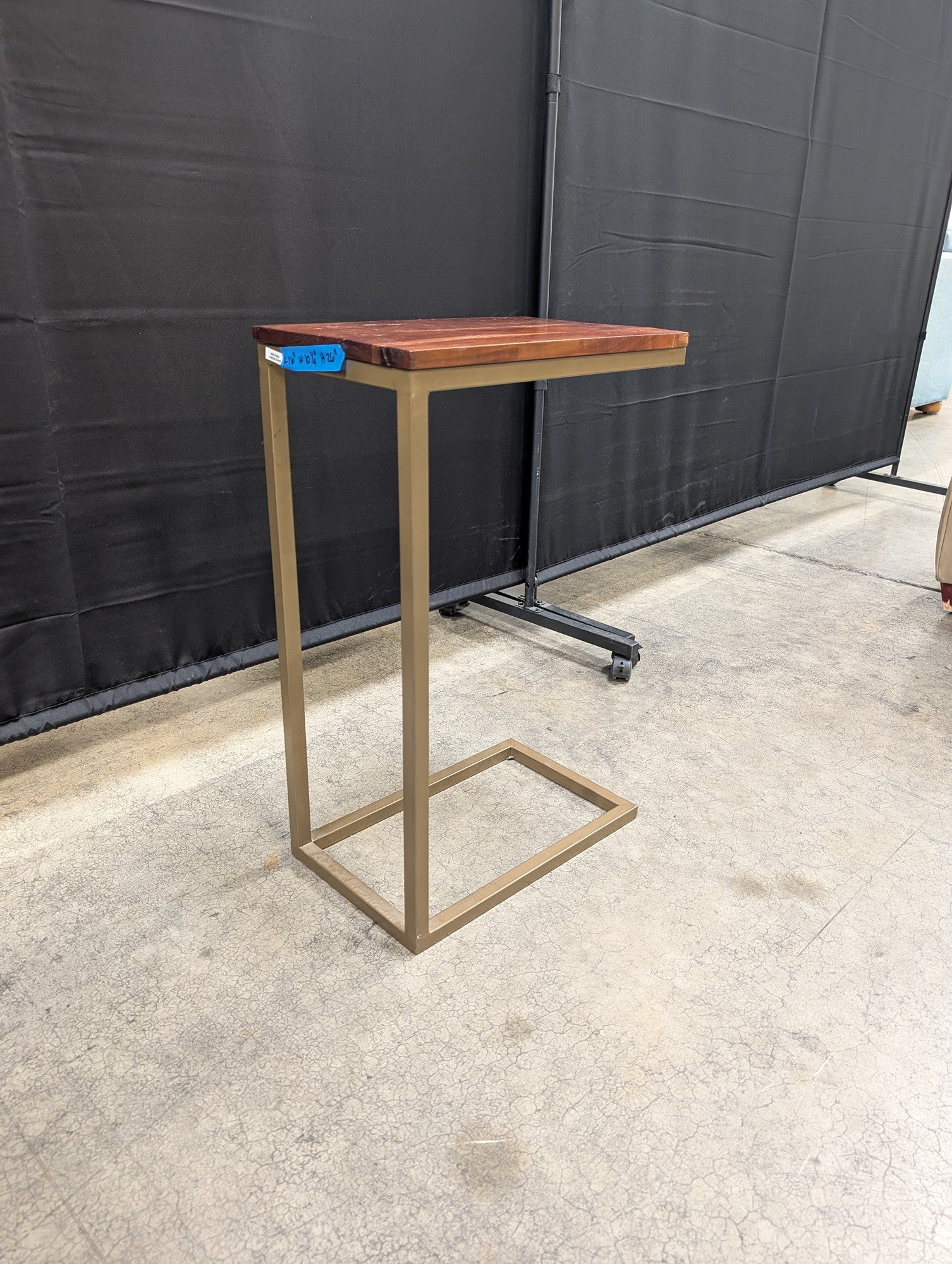 Modern Industrial C-Shape Side Table with Wood Top and Metal Frame