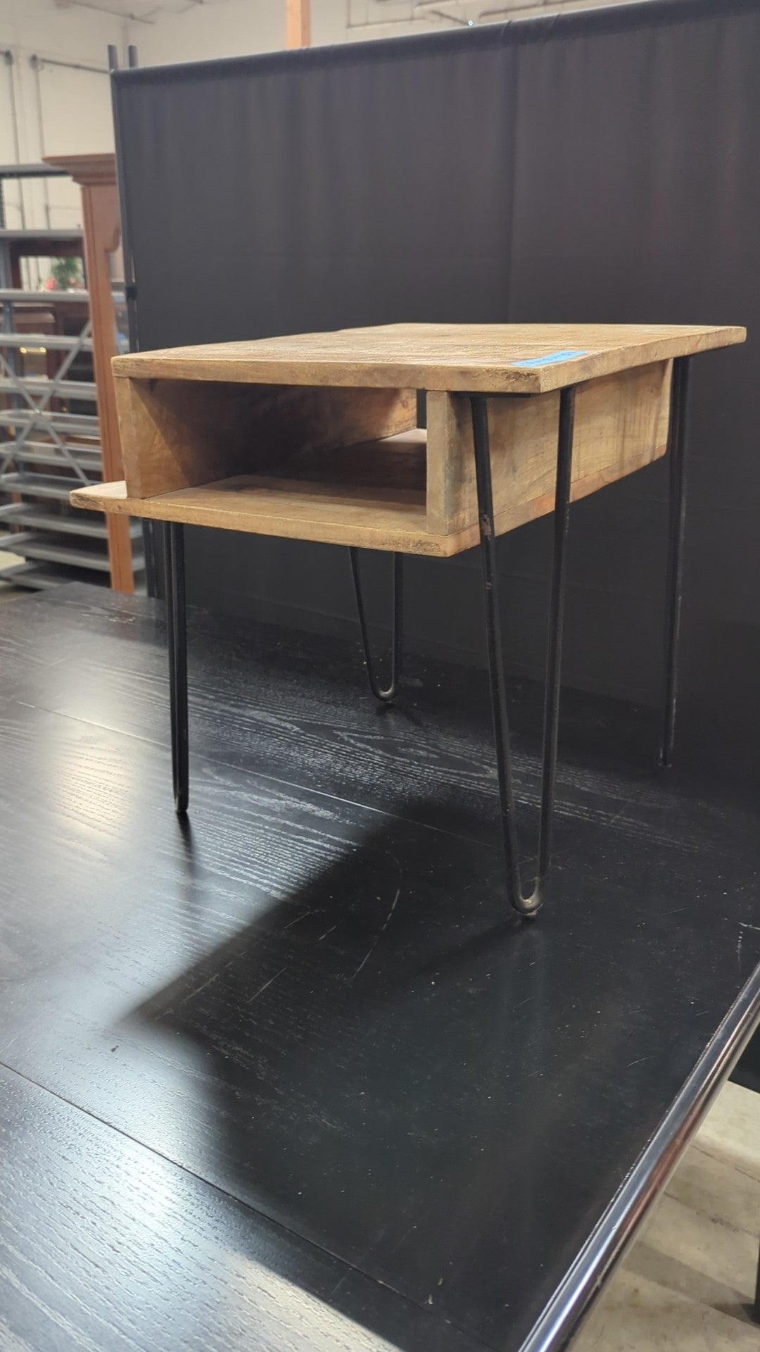 Rustic Wood End Table with Black Hairpin Legs