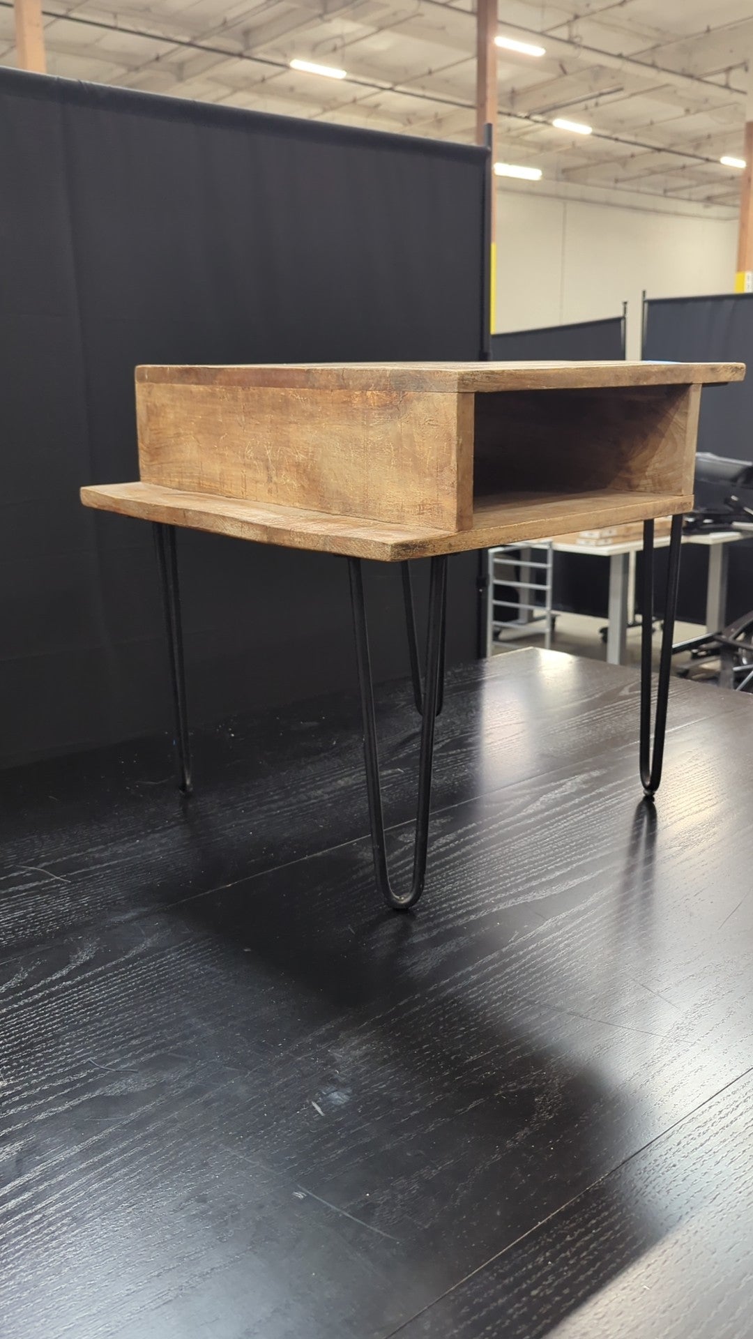Rustic Wood End Table with Black Hairpin Legs