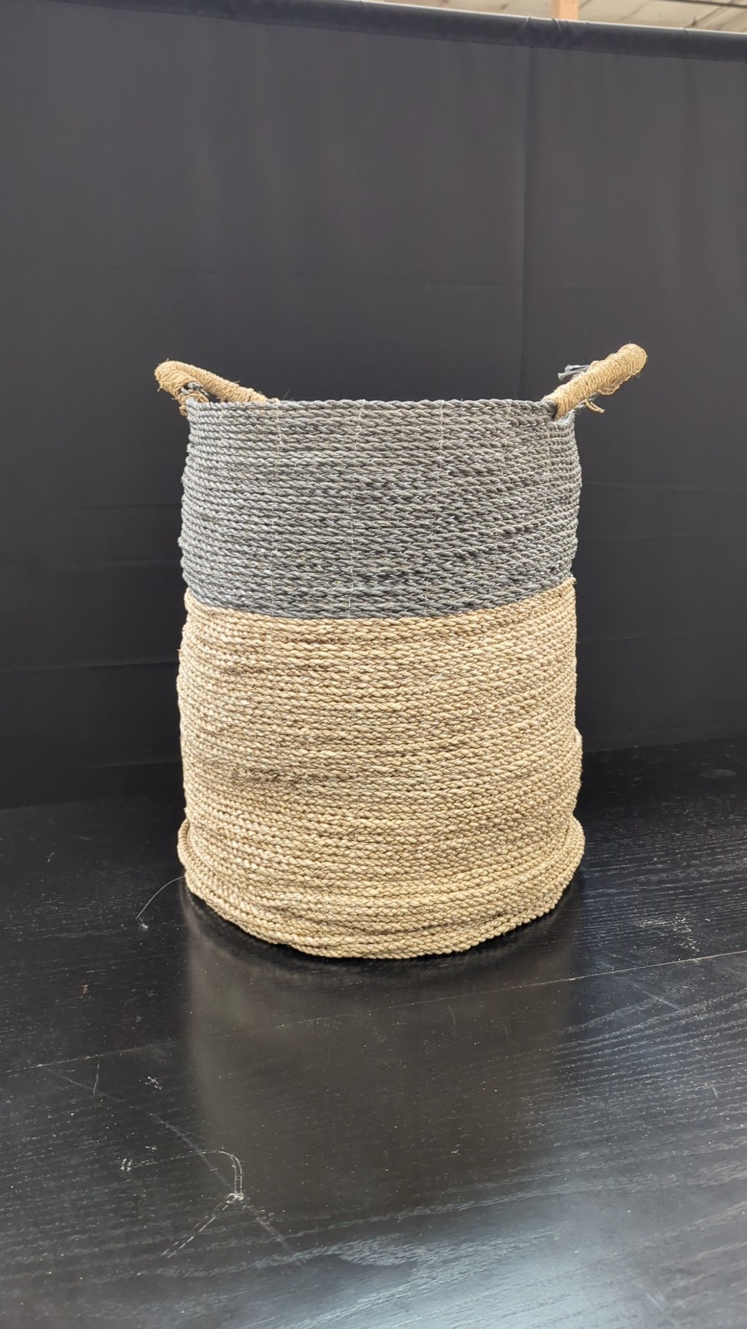 Two-Tone Woven Storage Basket with Rope Handles