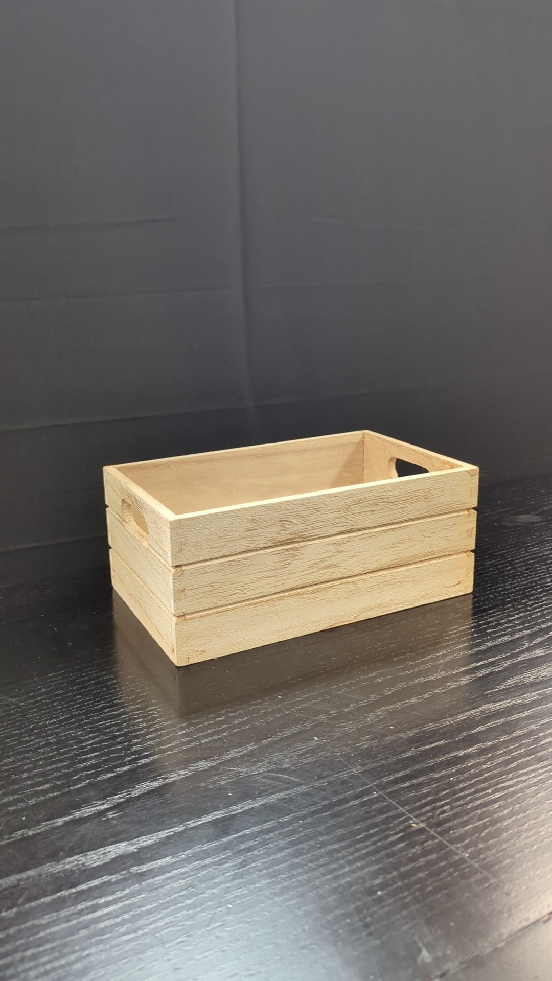 Light Wood Storage Crate with Cutout Handles