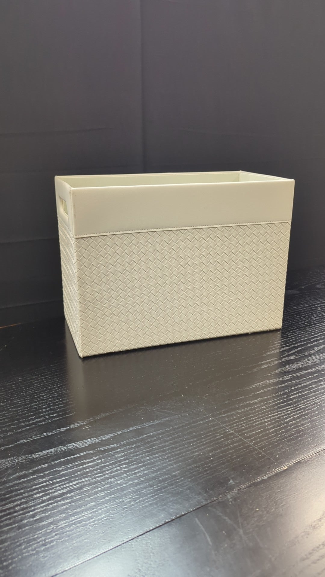 Cream Woven Texture Storage Box with Cut-Out Handles