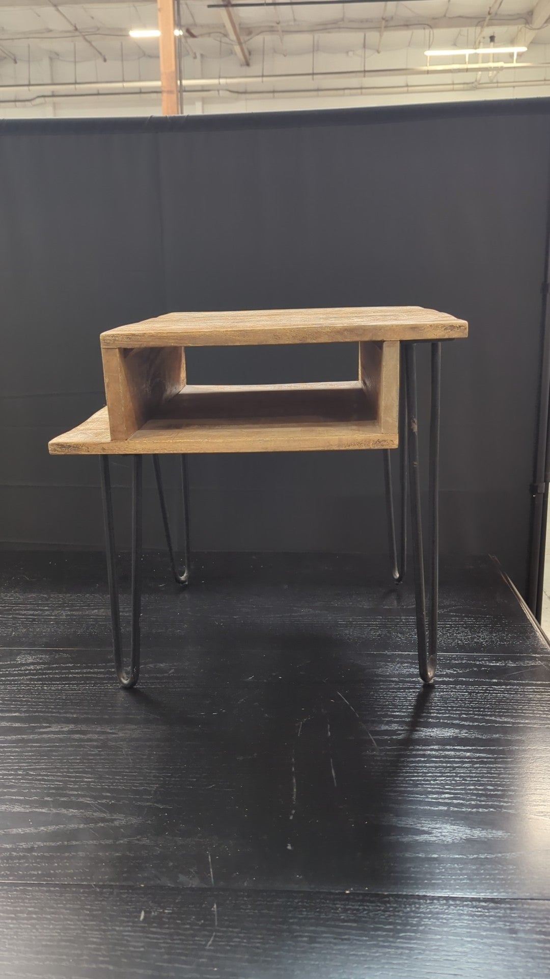 Rustic Wood End Table with Black Hairpin Legs