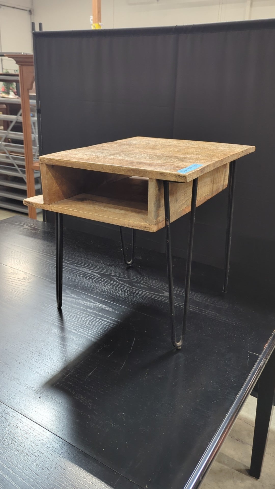 Rustic Wood End Table with Black Hairpin Legs