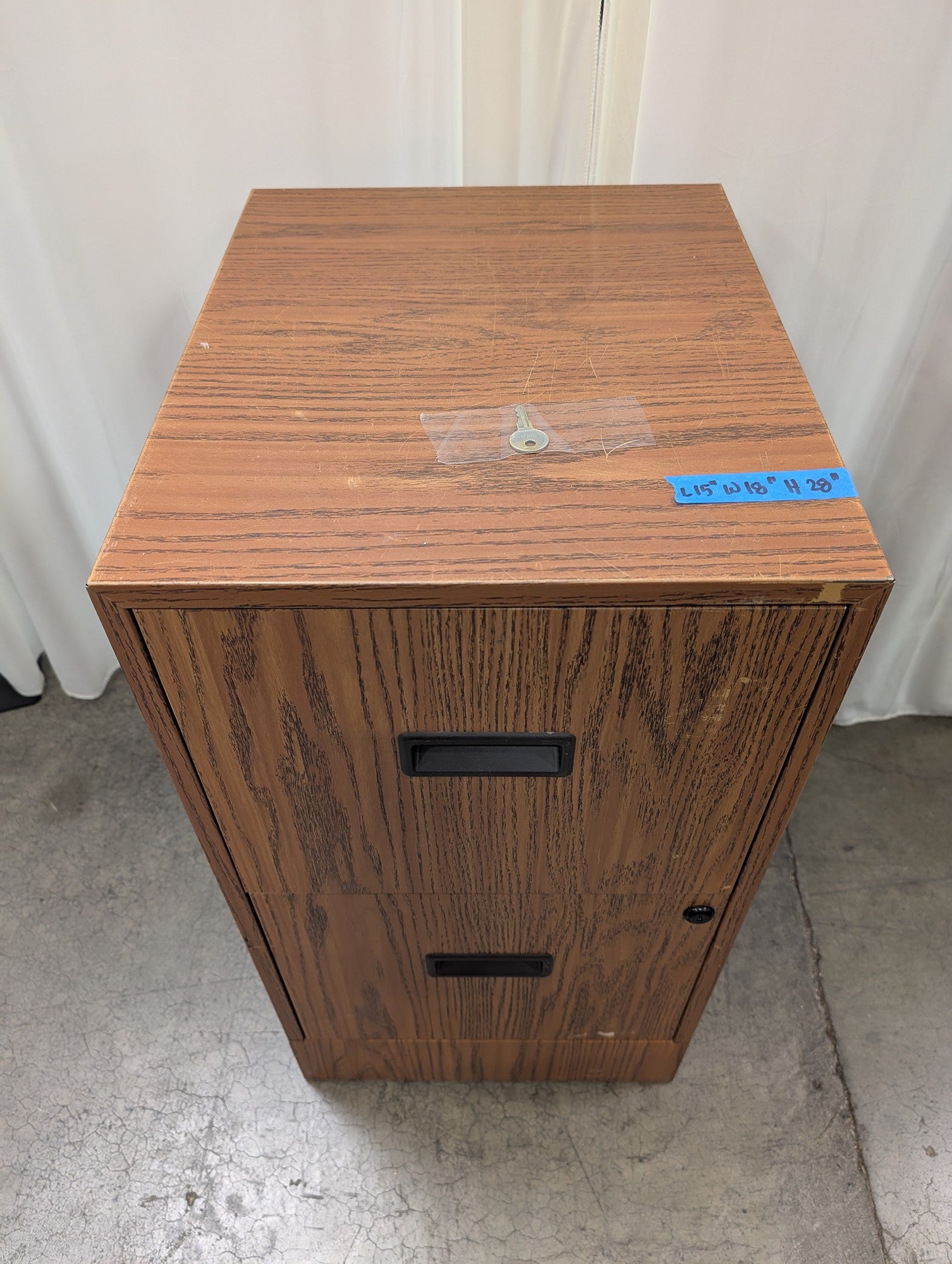 Brown Wood Grain Two-Drawer Filing Cabinet with Lock