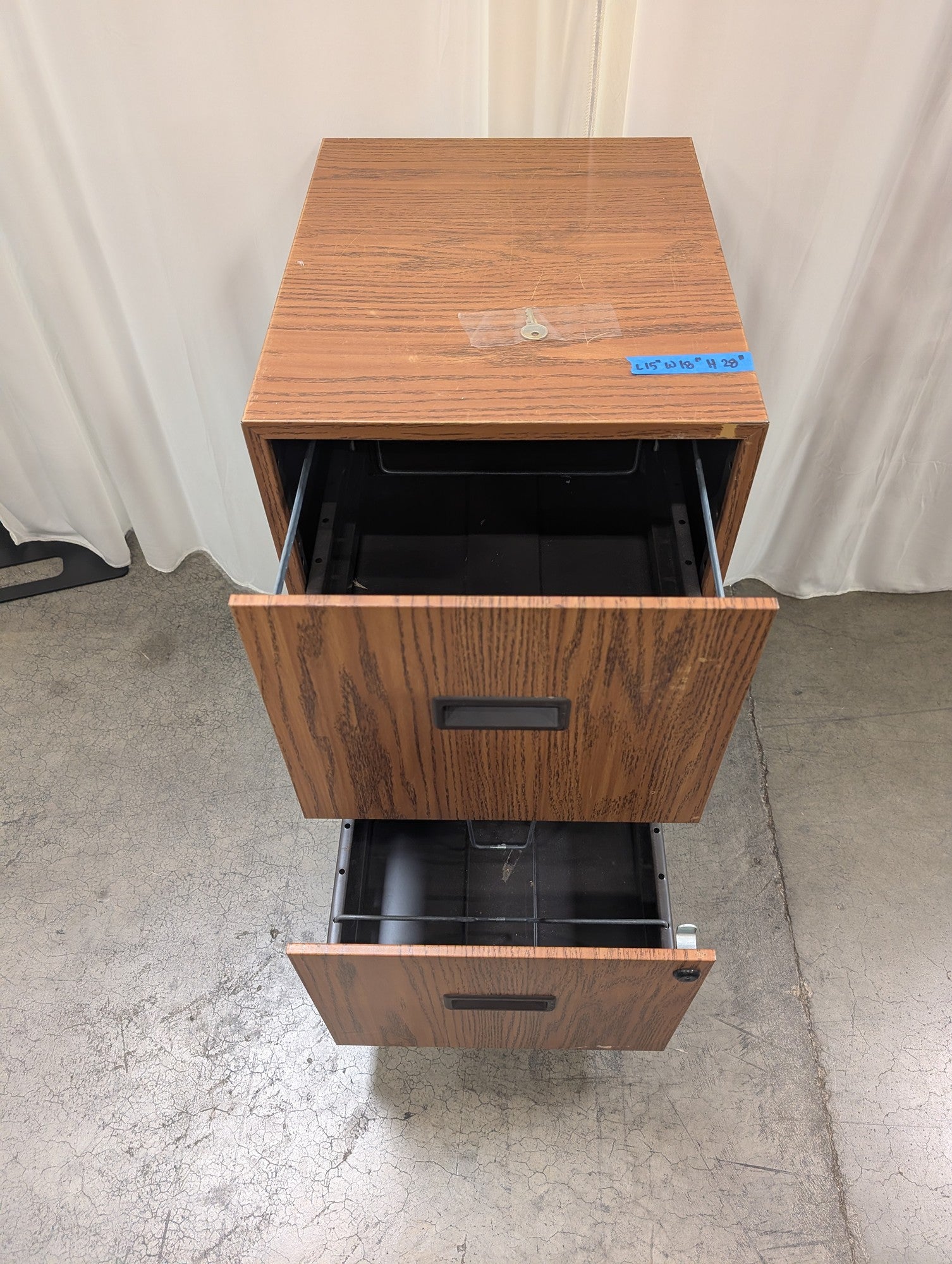 Brown Wood Grain Two-Drawer Filing Cabinet with Lock