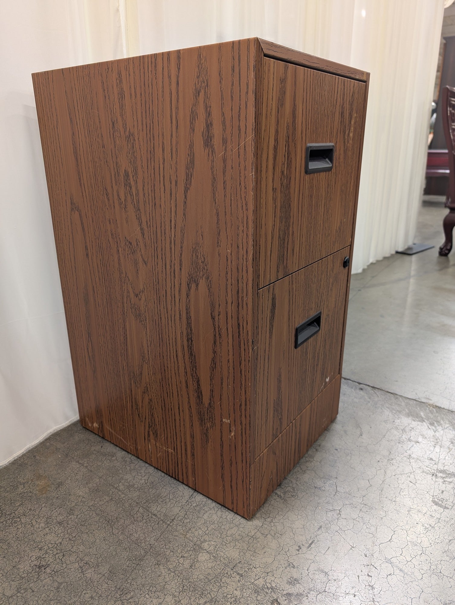 Brown Wood Grain Two-Drawer Filing Cabinet with Lock
