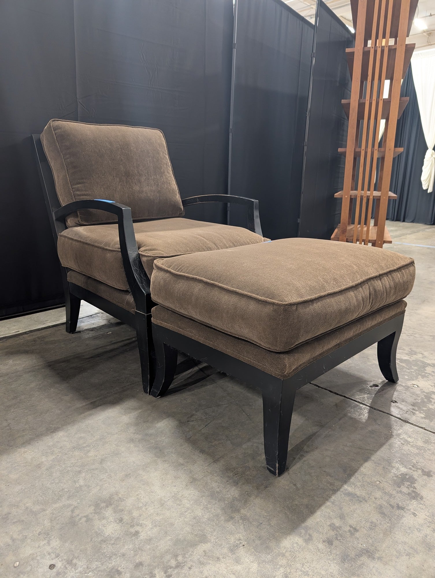 Brown Upholstered Armchair and Ottoman Set