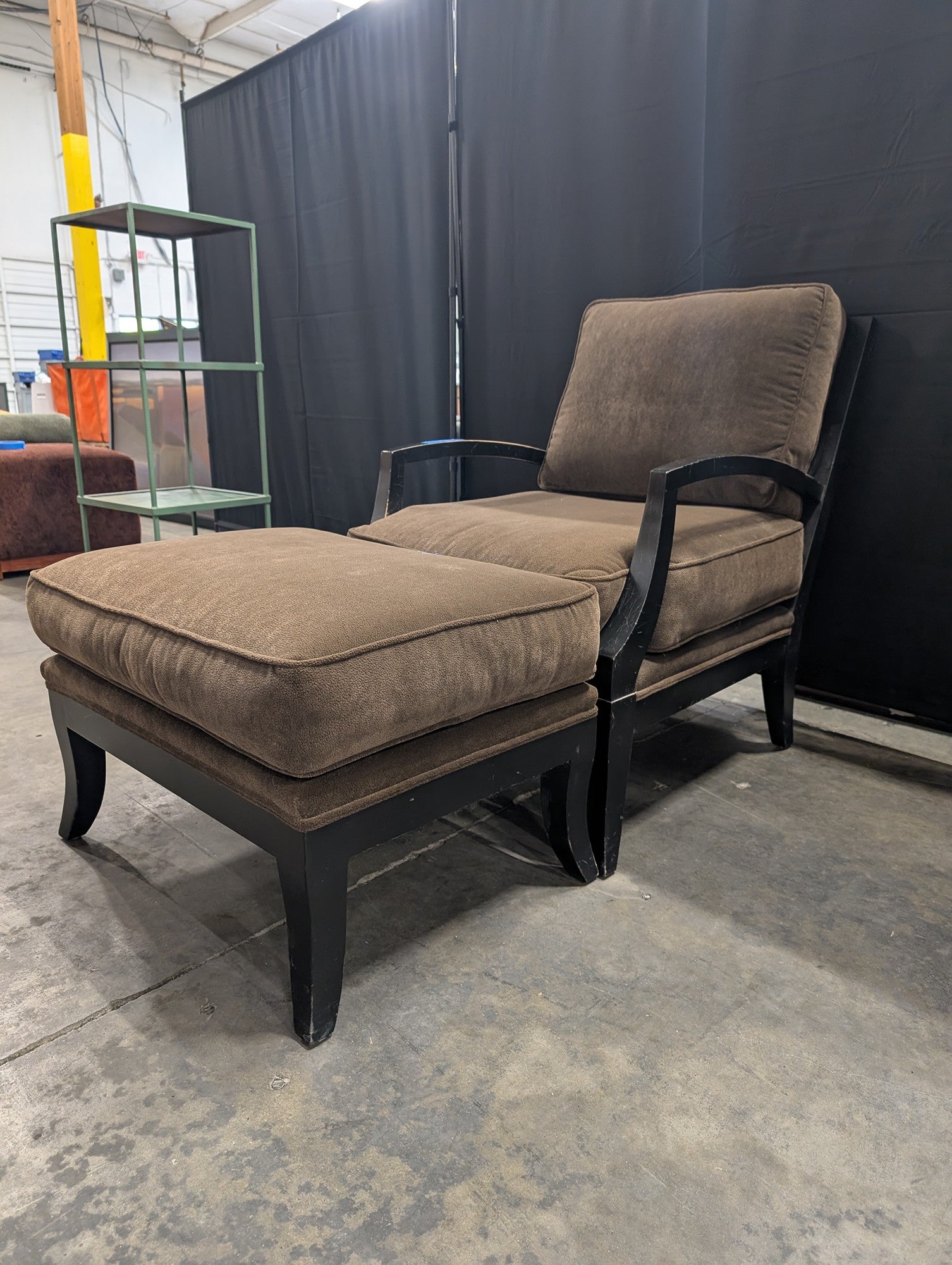 Brown Upholstered Armchair and Ottoman Set