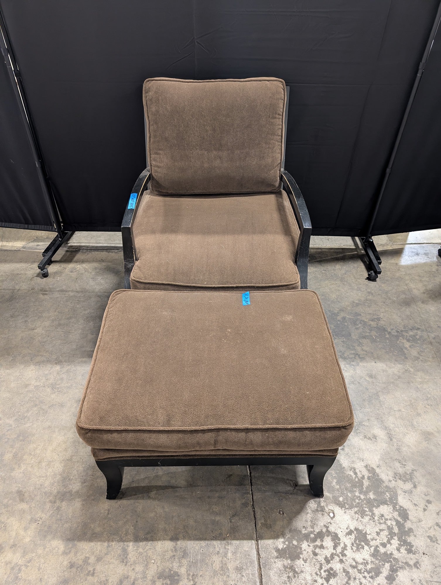 Brown Upholstered Armchair and Ottoman Set