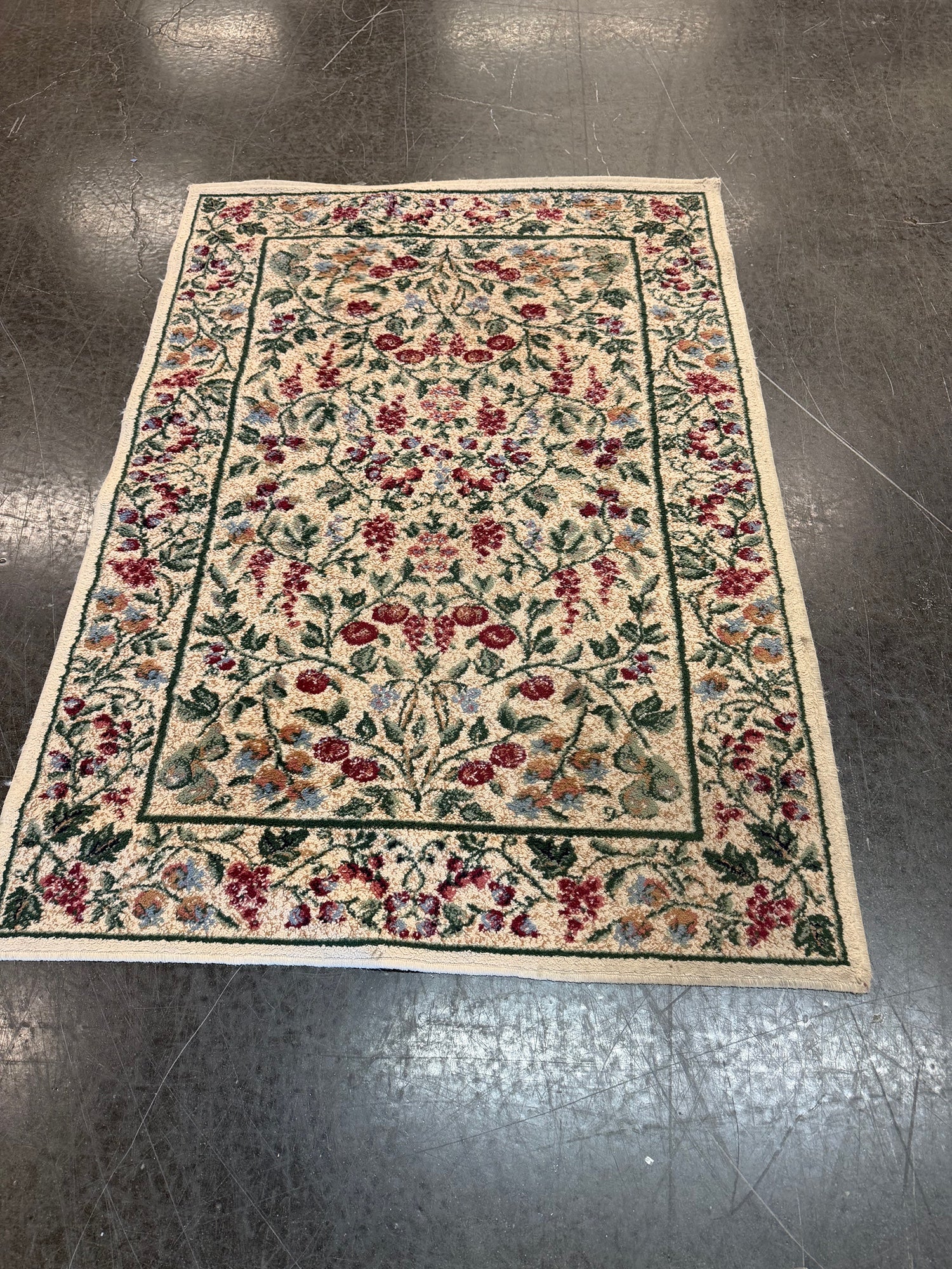 Cream Floral Patterned Rectangular Area Rug