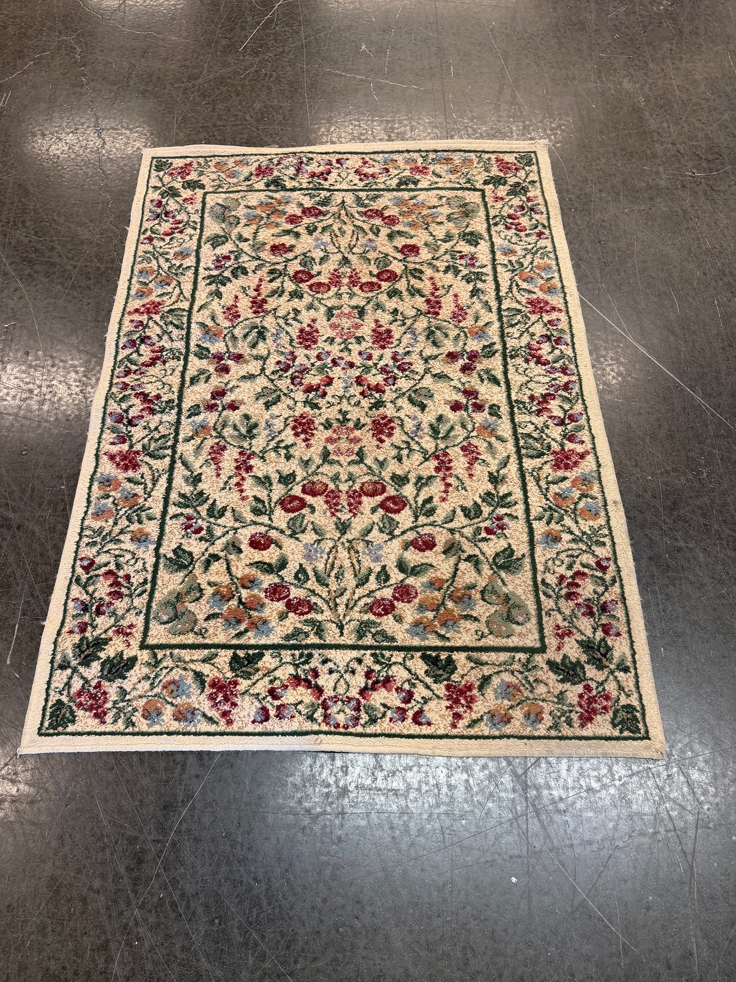 Cream Floral Patterned Rectangular Area Rug