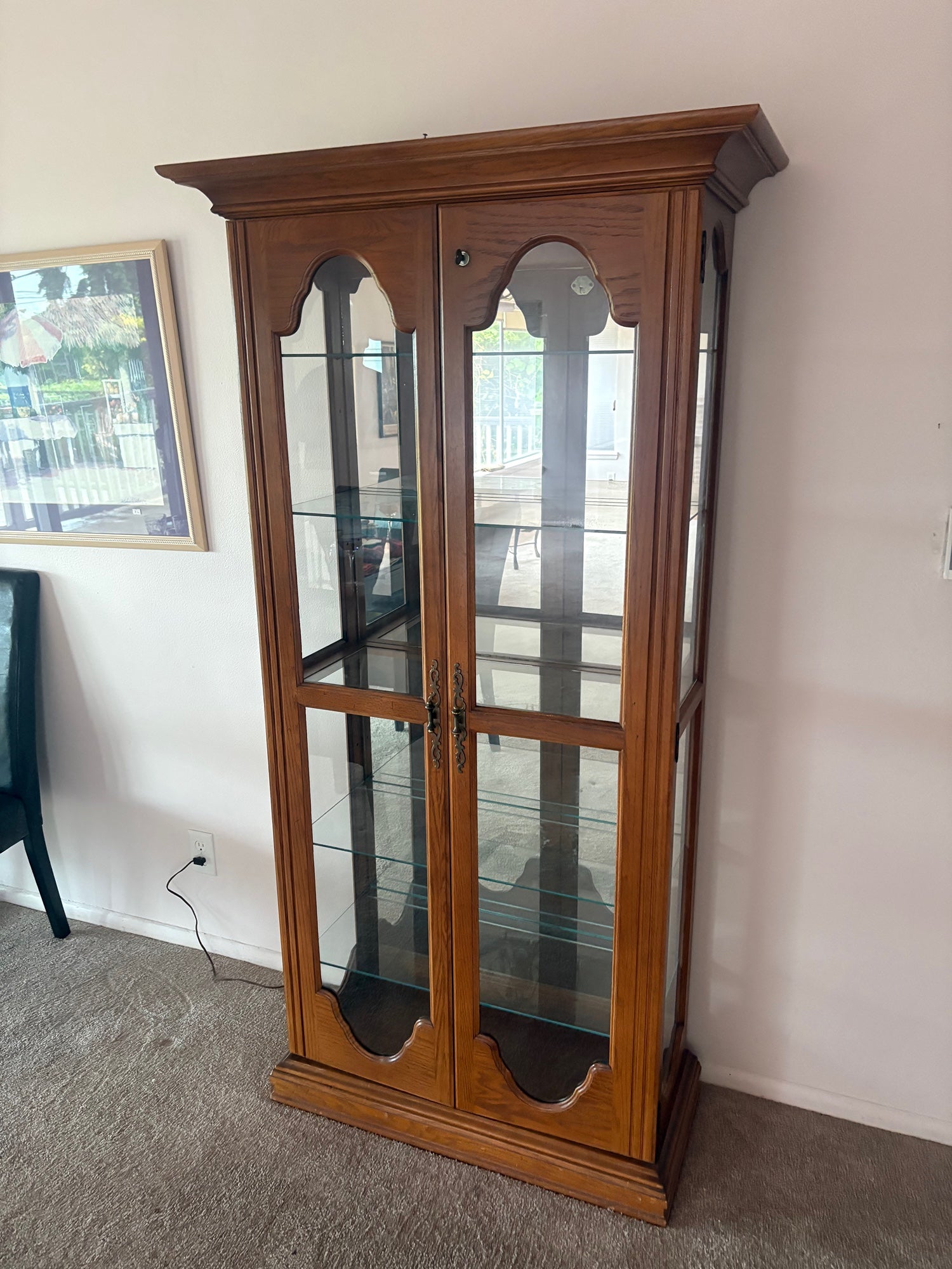 Traditional Wood and Glass Curio Cabinet with Arched Doors